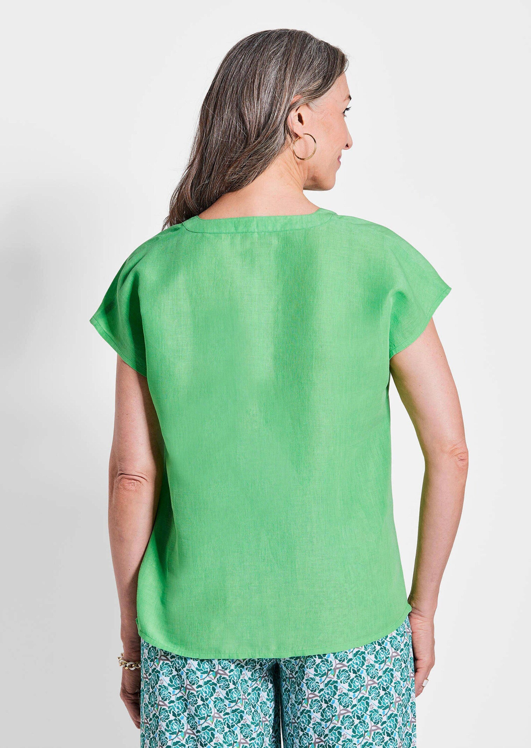 GOLDNER Tunika Luftige Sommerbluse aus Leinenmix Sommerbluse aus kühlender Baumwoll-Leinen-Mischung, V-Ausschnitt