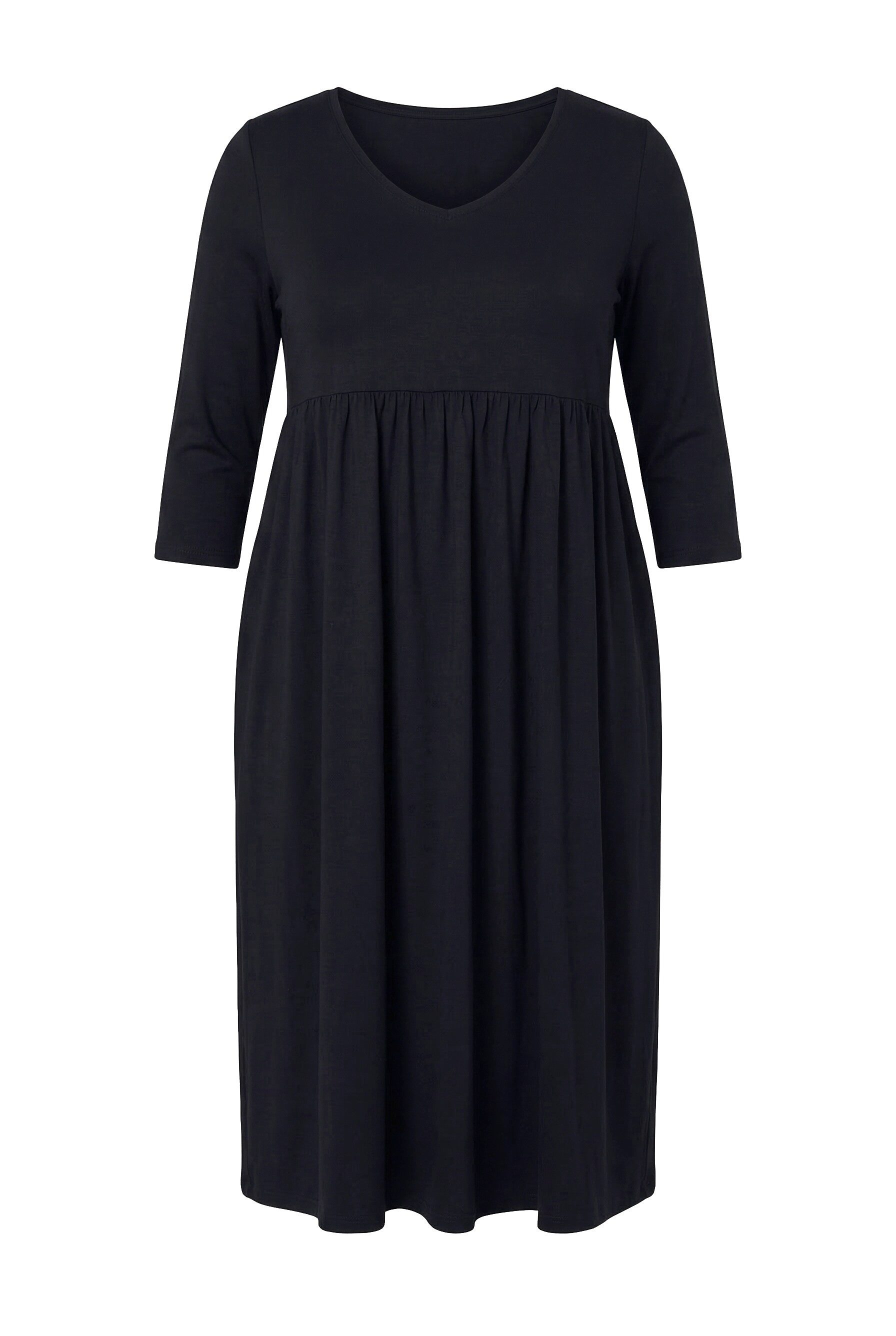 Ulla Popken Maxikleid Jerseykleid Empirenaht V-Ausschnitt 3/4-Arm – Bild 2 von 4