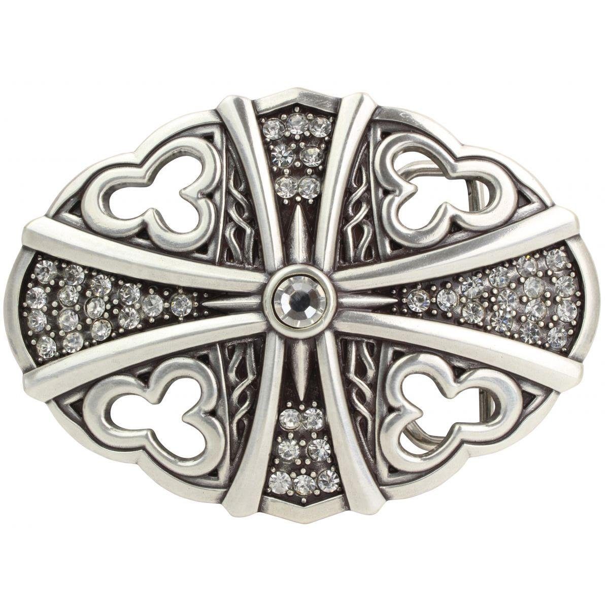 BELTINGER Gürtelschnalle Glamour Cross Oval 4,0 cm - Buckle Gürtelschließe 40mm - Mit hochwerti