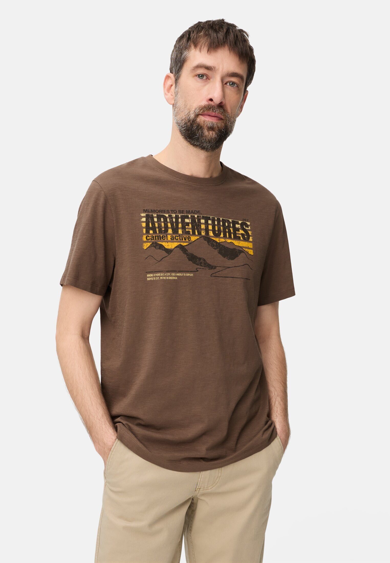 camel active T-Shirt T-Shirt aus reiner Baumwolle Kurzarm