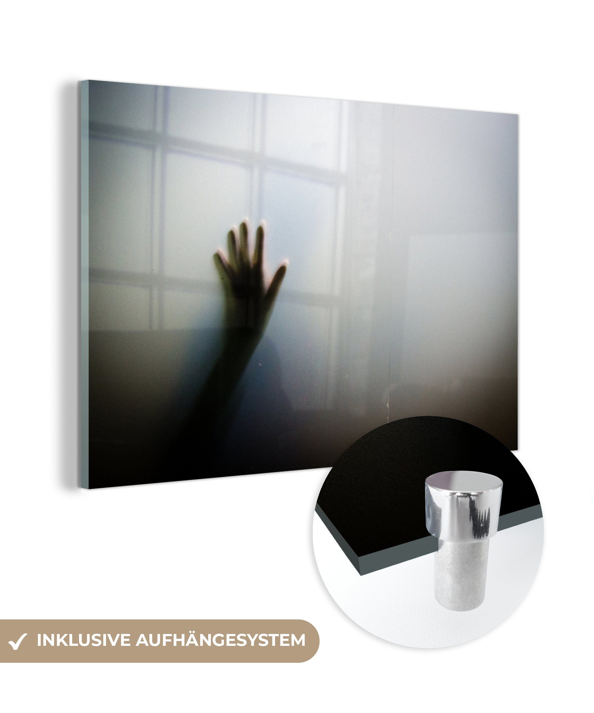 Schlafzimmer (1 Wohnzimmer MuchoWow Acrylglasbild Acrylglasbilder Geistes, eines St), der Hand Schwarz-Weiß-Foto &