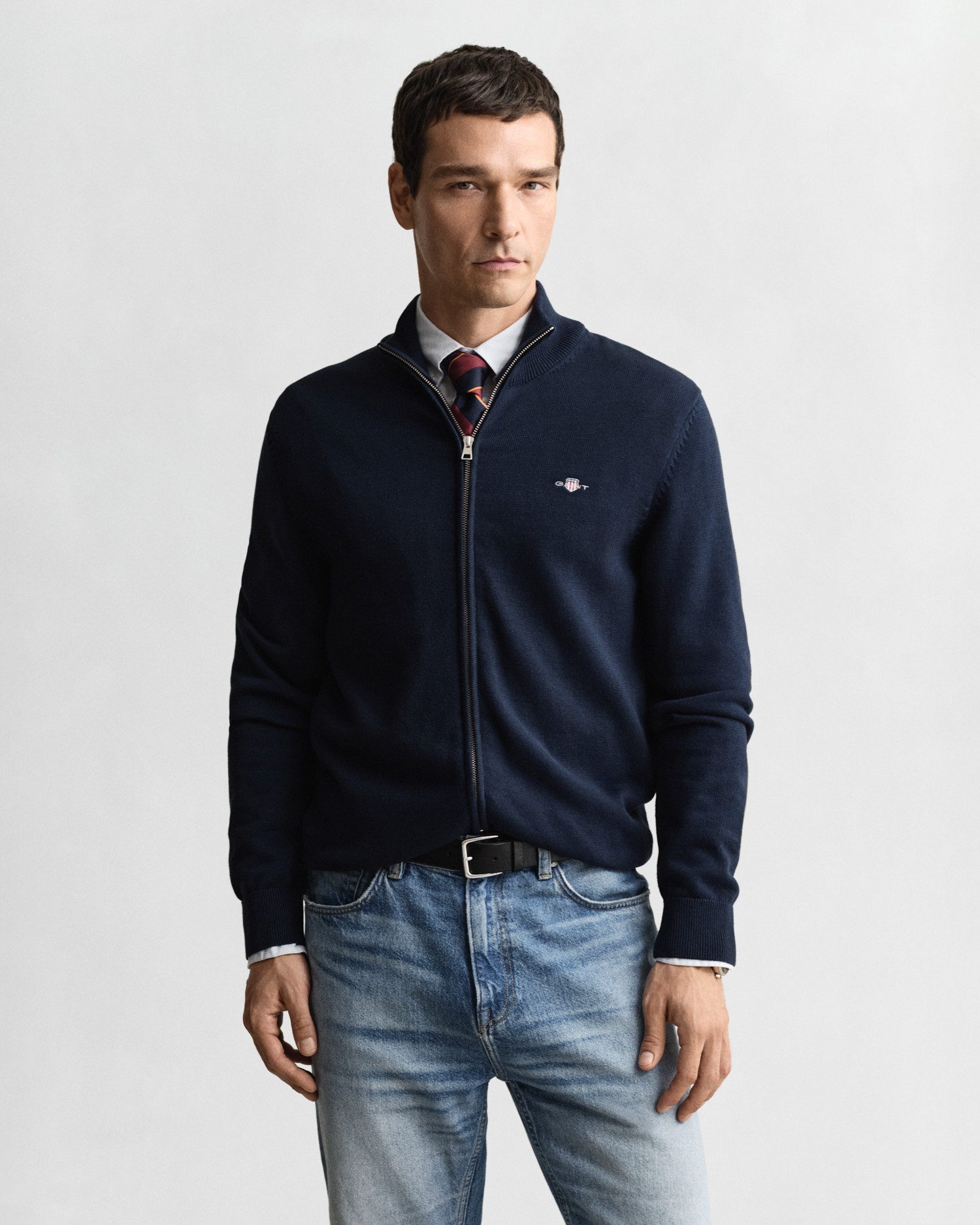 Gant Cardigan CASUAL COTTON ZIP CARDIGAN Mit Rippbündchen an Stehkragen, Är günstig online kaufen