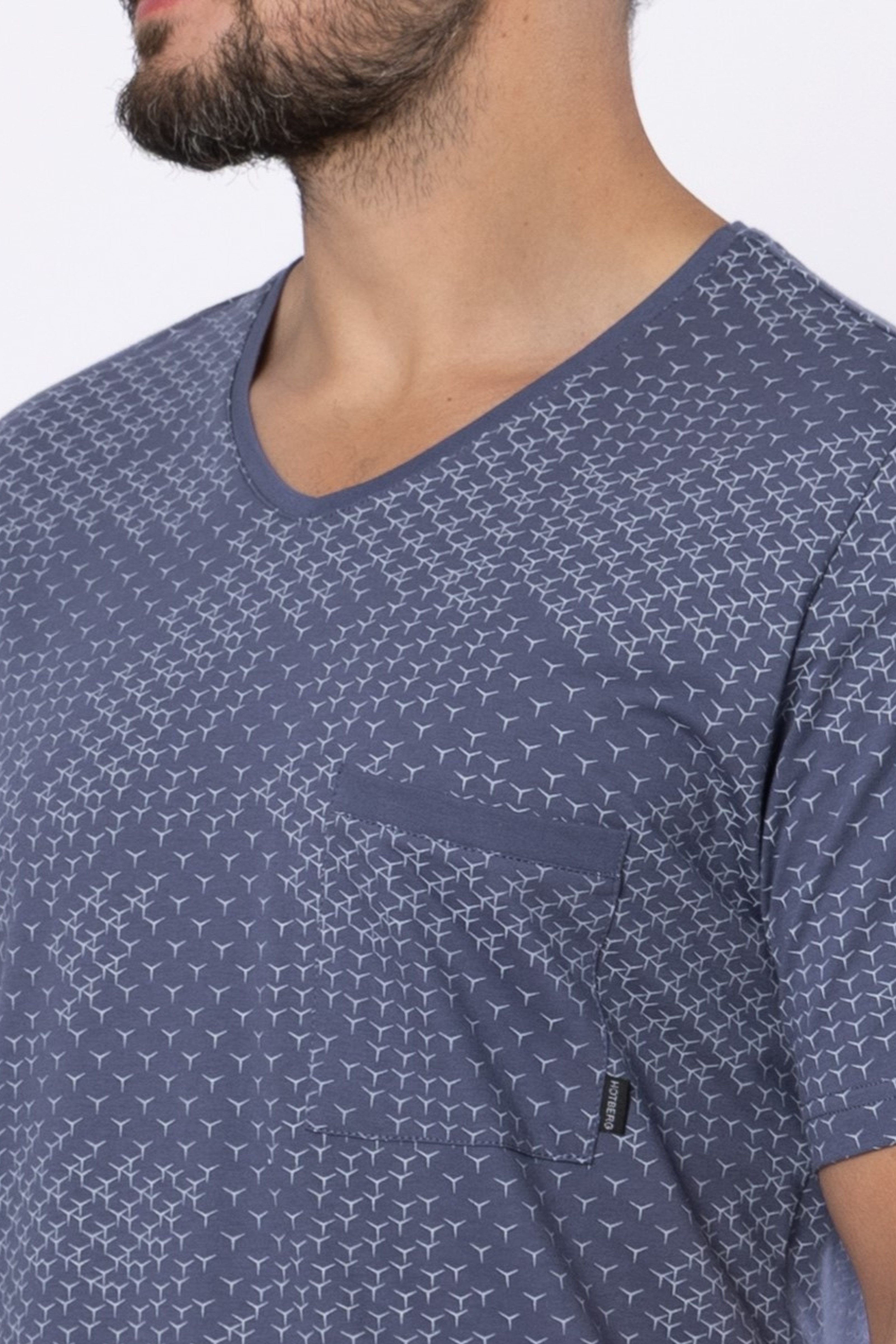 HOTBERG Nachthemd Herren Nachtwäsche Kurzarm Baumwolle modernes Sommer Schlafshirt mit Grafikdruck – Bild 4 von 5