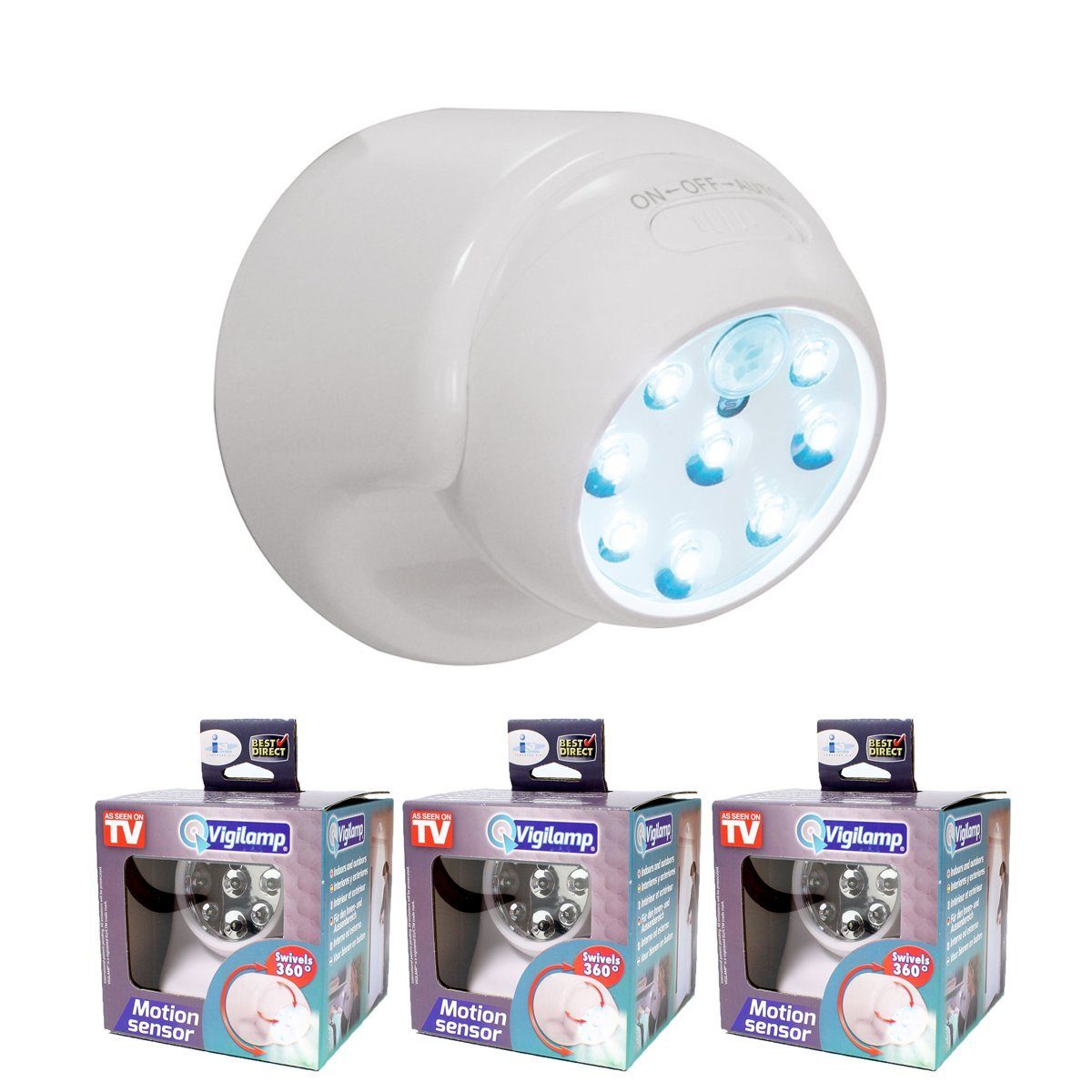 Best Direct® LED Wandleuchte Vigilamp, 3 Funktionen, LED fest integriert, Warmweiß, Bewegungsmelder, 8 LED, 53 Lumen, Ip44