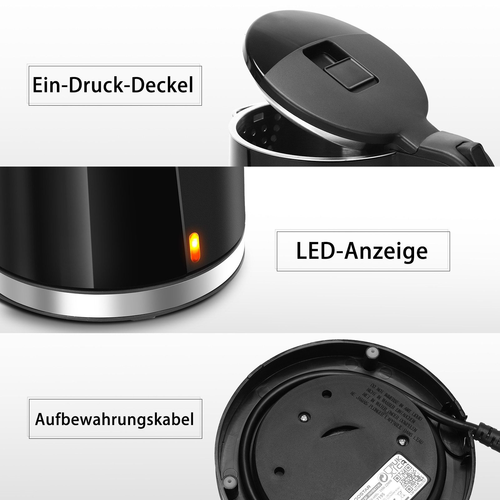 Aigostar Frühstücks-Set Doppelwandiger Wasserkocher aus Edelstahl 1,7L/ 2-Scheiben Toaster, Schnelles Erhitzen, Automatische Abschaltung und Kalkfilter