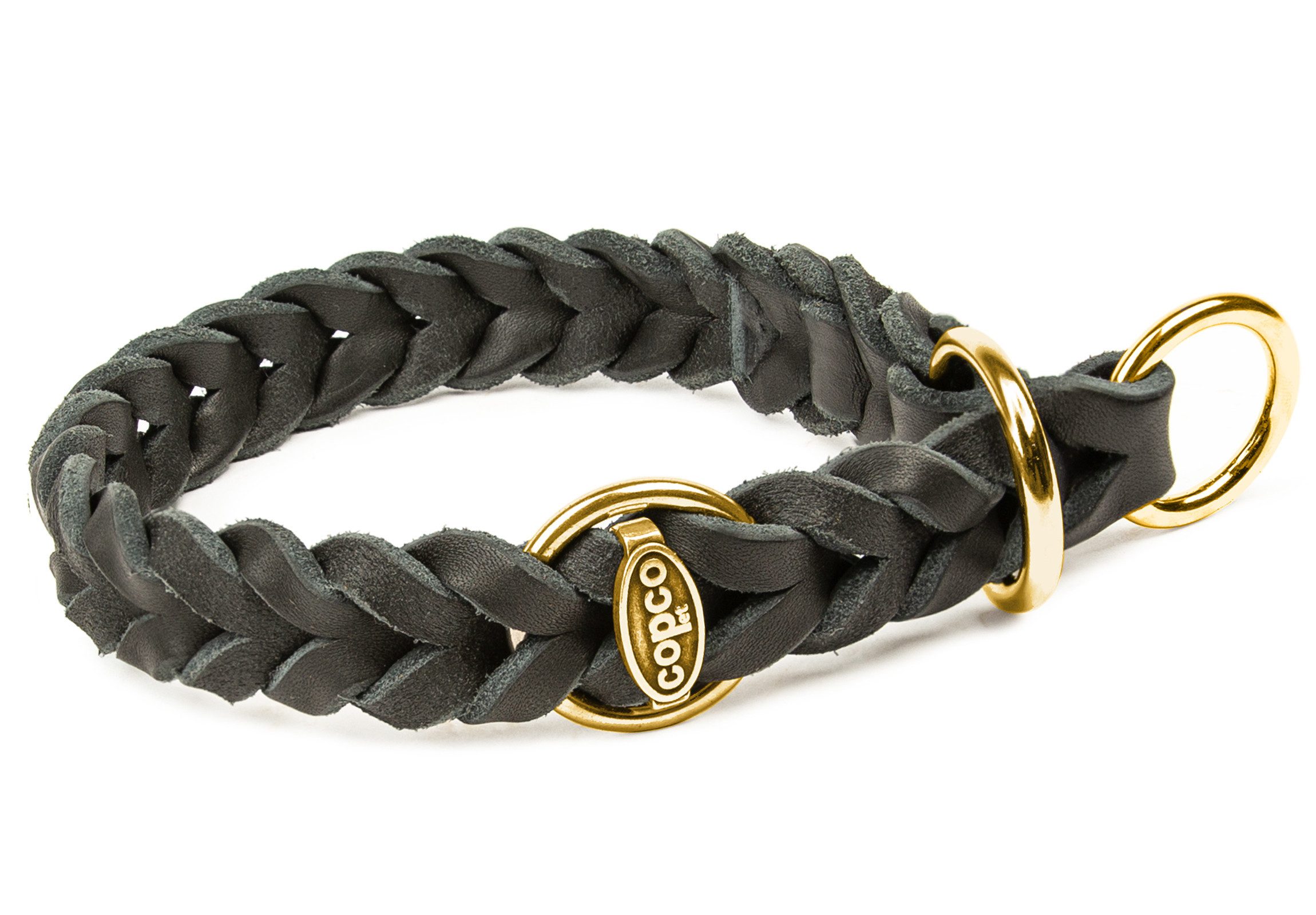 CopcoPet Hunde-Halsband Fettlederhalsband mit Zugstopp Ring, Messing, Leder, Geflochten, Handarbeit