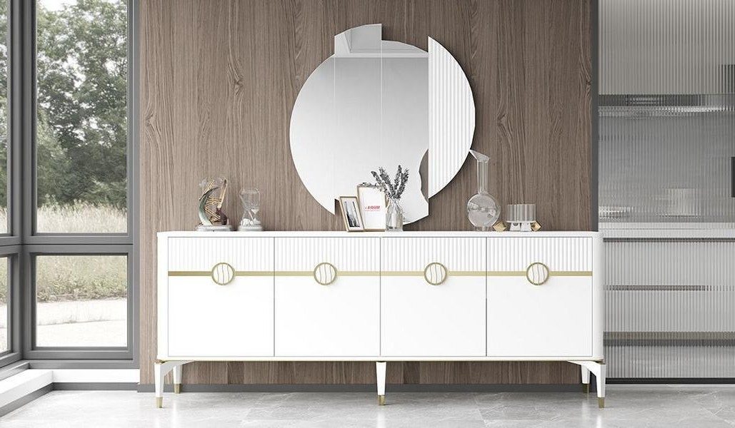 Xlmoebel Anrichte Anrichte mit Spiegel Schrank Holz Sideboard Weiß Modern, Made in Europa