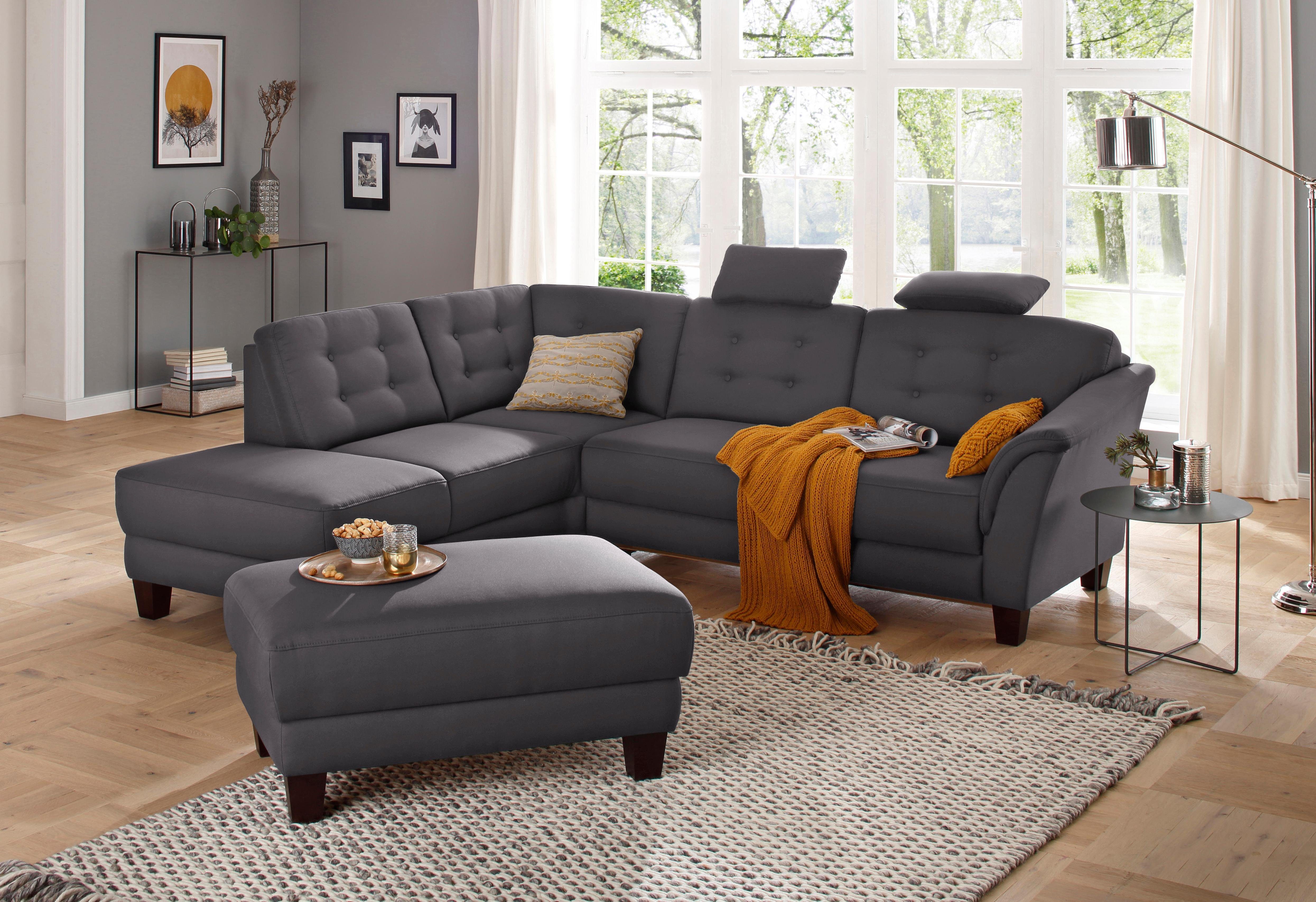 Home affaire Ecksofa Trondheim L-Form, mit Federkern und Knopfheftung im Rücken, Füße Buche dunkel