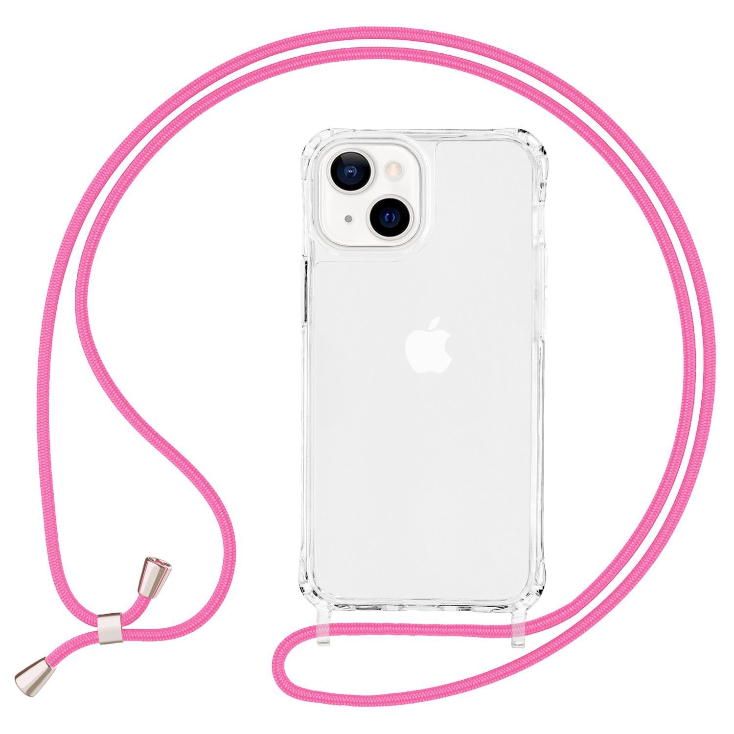 Nalia Backcover Apple iPhone 13 Mini 13,7 cm (5,4 Zoll), Klare Hybrid Hülle mit Kette / Schutzhülle zum Umhängen / Handyband