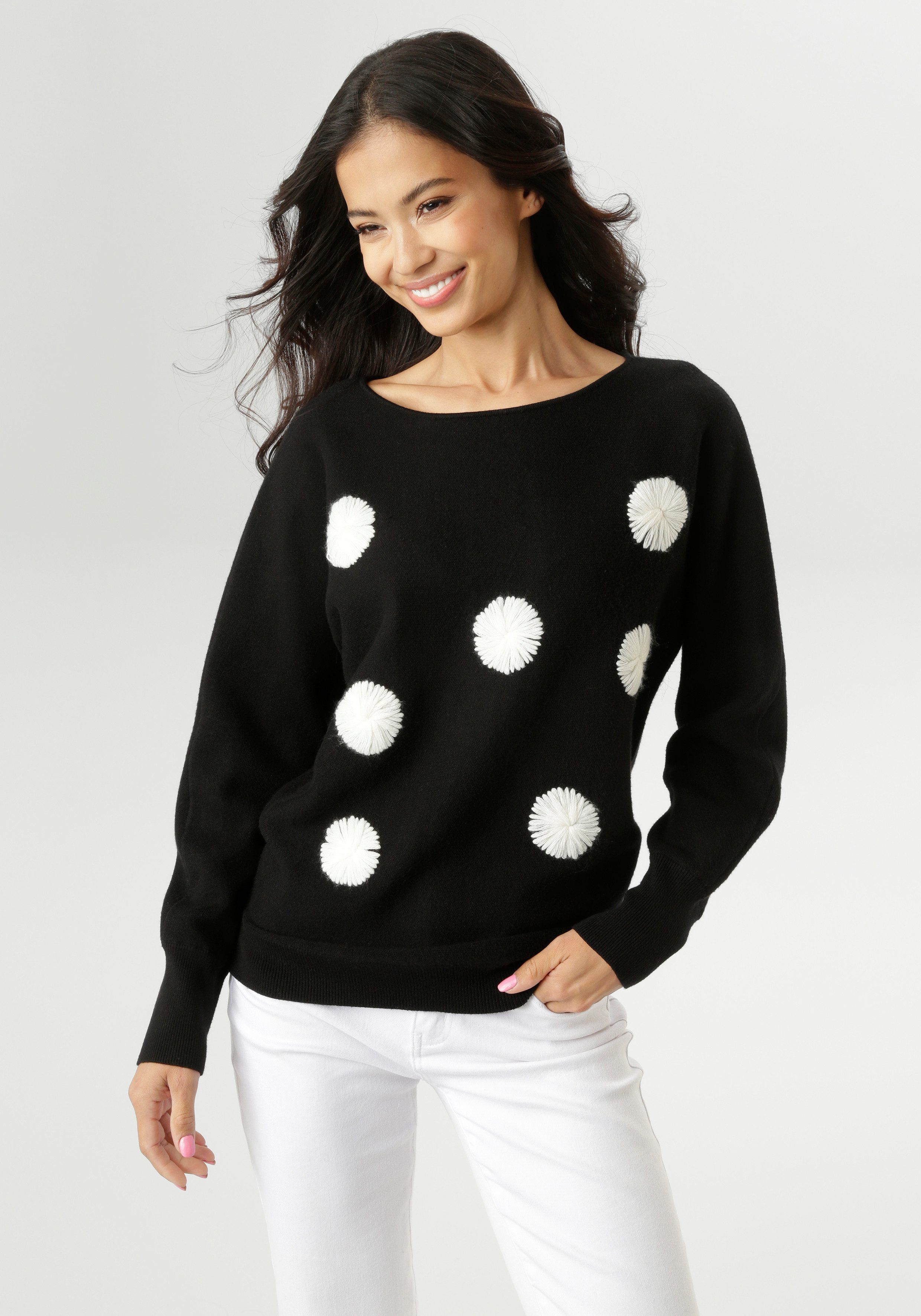 Aniston SELECTED Strickpullover mit extravaganten, aufgestickten Punkten vo günstig online kaufen