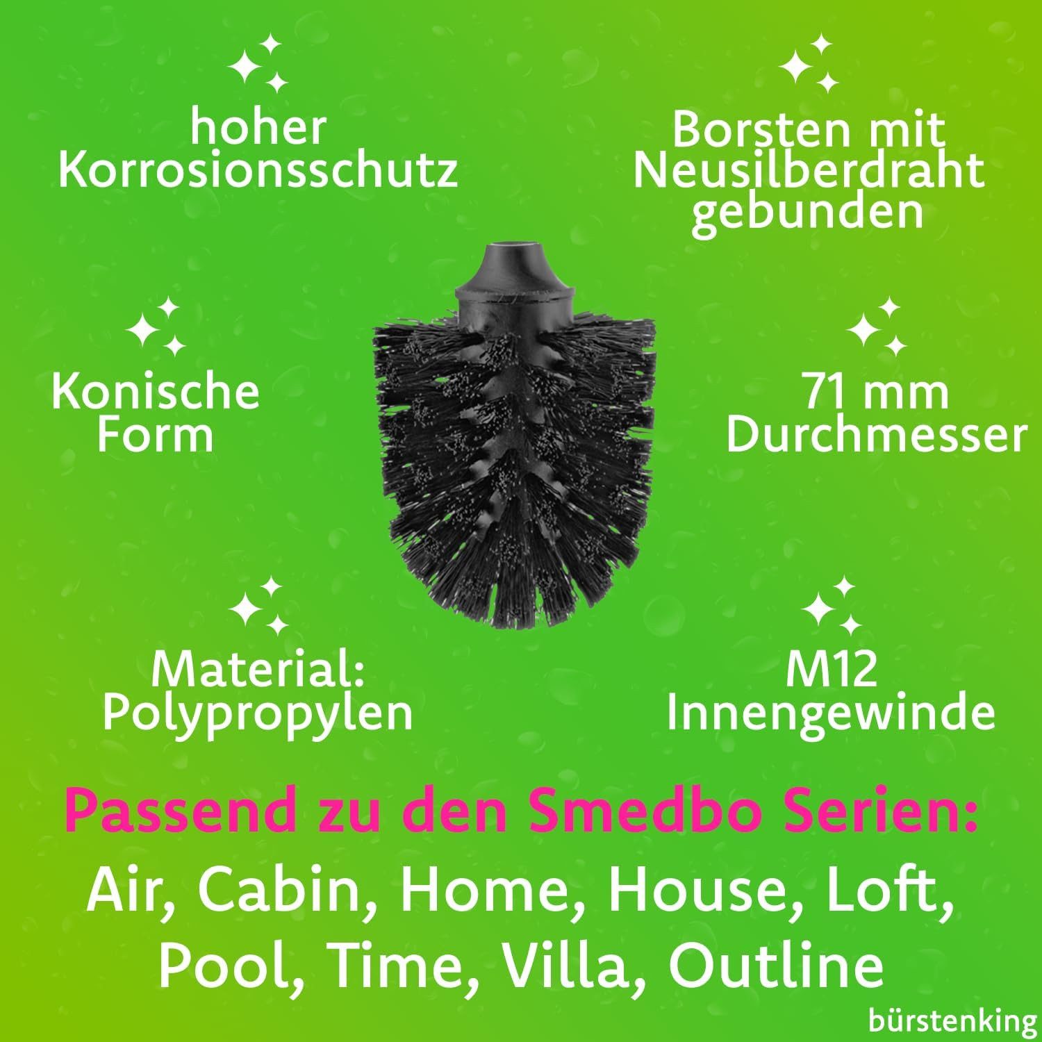 Bürstenking WC-Reinigungsbürste WC Ersatzbürstenkopf Ø 71 mm – M12 Gewinde, passend für Smedbo, für Smedbo WC-Garnituren, (5 Stück), mit M12 Gewinde