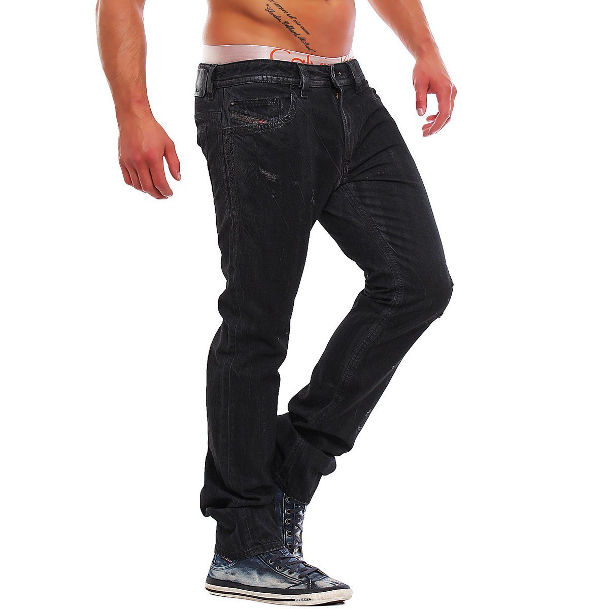 Länge: 0809N Herren Edition, Vintage-Used-Look, Slim-fit-Jeans Limited Diesel Anthrazit-Grau, 5-Pocket-Style, L32 Thavar Röhrenjeans,