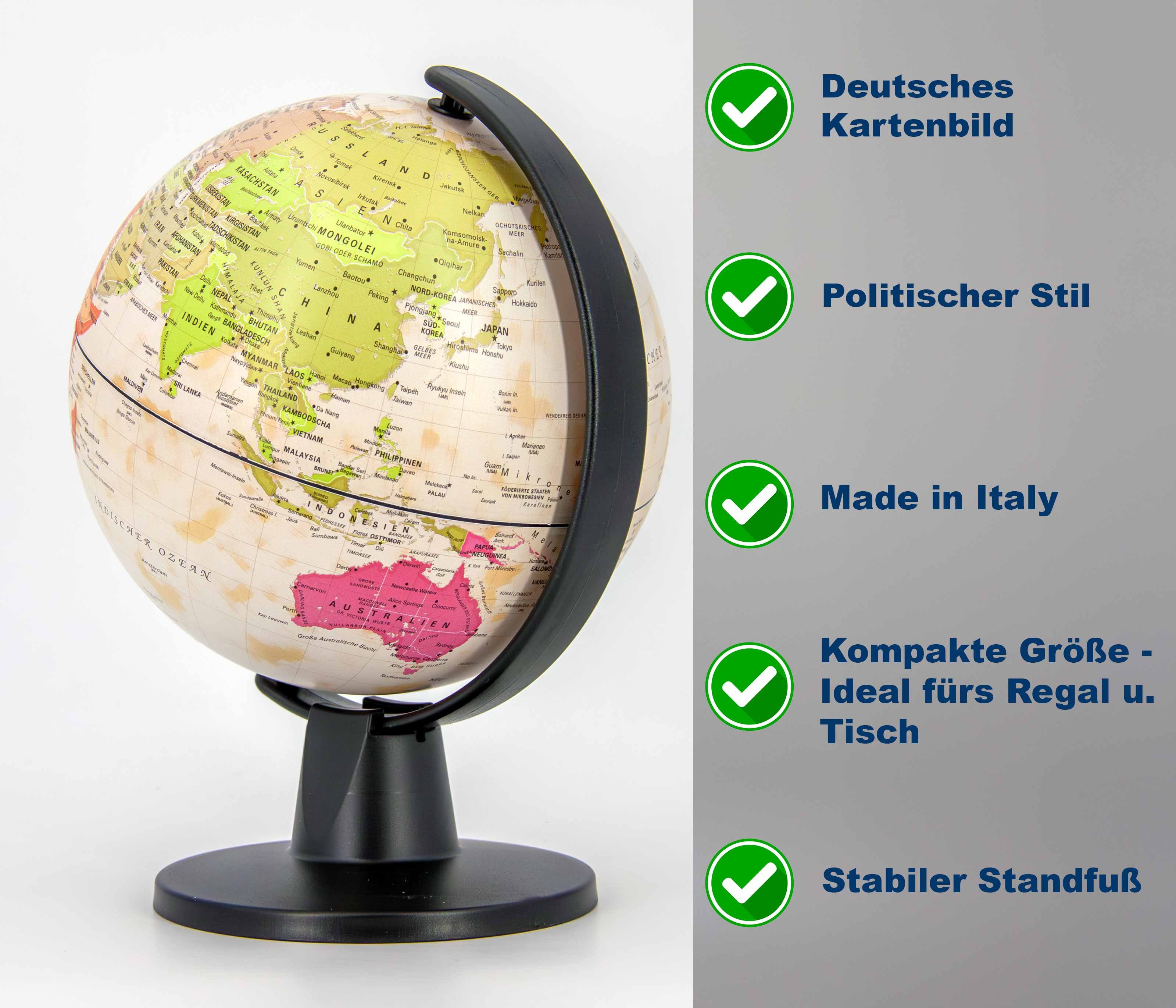 Interkart Landkarten & Globen GmbH Globus Mini Leuchtglobus in Deutsch - Vintage Stil- Inkl. USB-Kabel