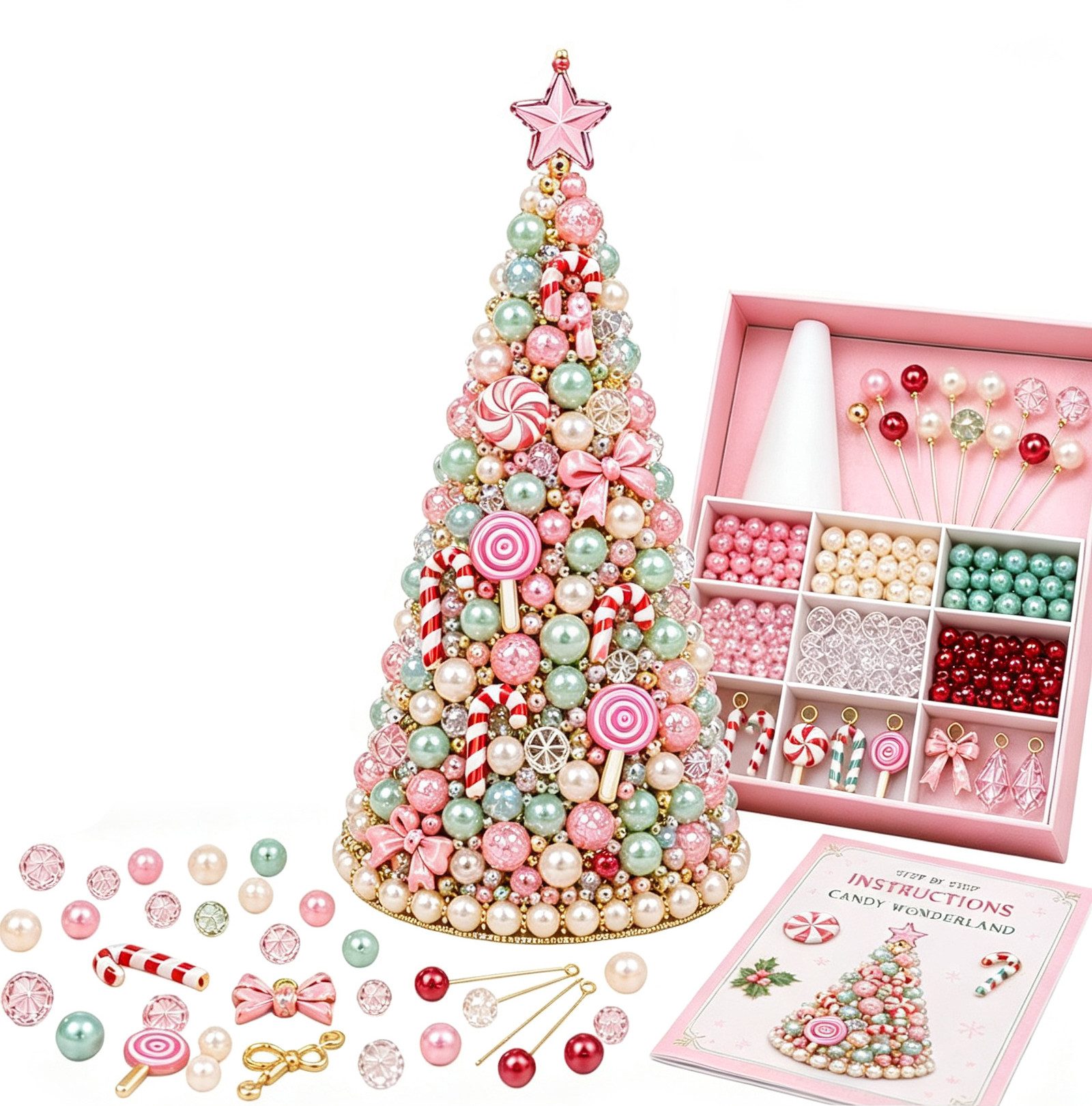 CLTYQ Kreativset DIY-Kreativset für einen Perlen-Weihnachtsbaum, Weihnachtsdeko zum Selbermachen für Erwachsene und Kinder