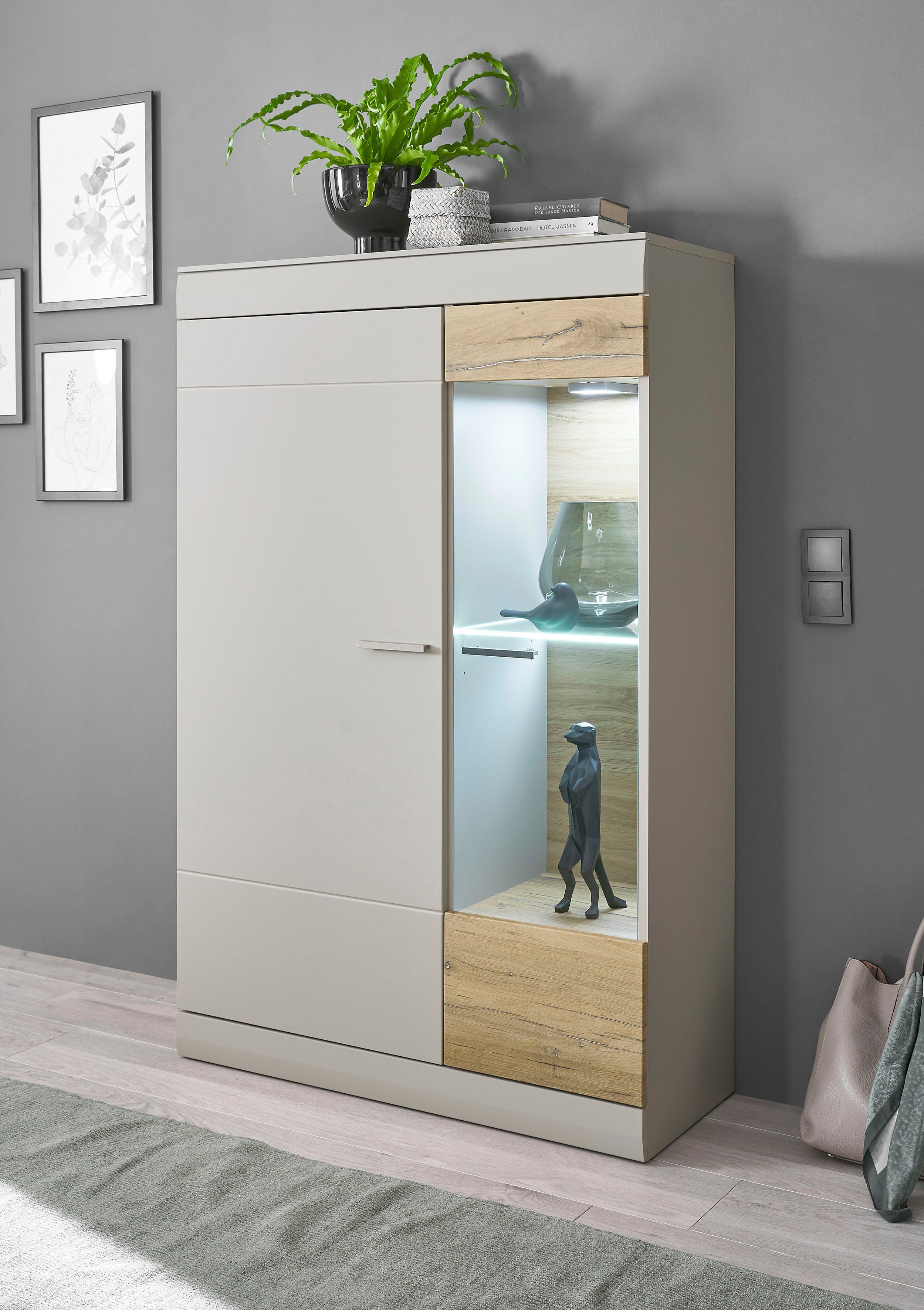 INOSIGN mit Dekor, 90 Applikation Zinneiche mit Softclose-Funktion SCARA Breite cm, Vitrine