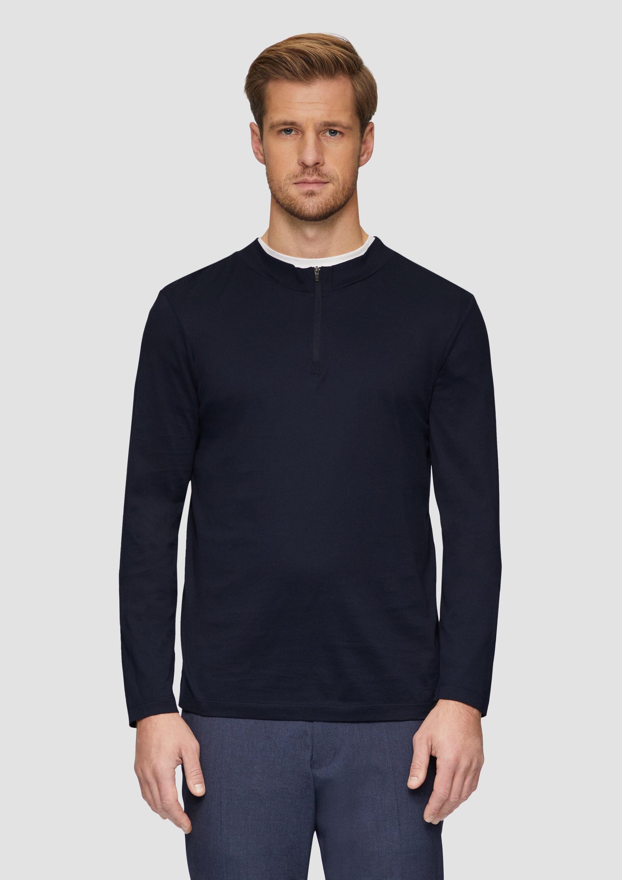 s.Oliver Langarmshirt T-Shirt Langarmshirt mit Reißverschluss aus mercerisierter Baumwolle