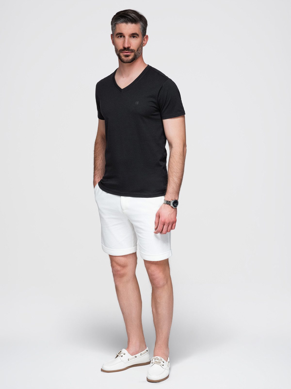 OMBRE T-Shirt Herren T-Shirt V-Ausschnitt Casual Schwarz M (1-tlg) Minimalistischer Druck