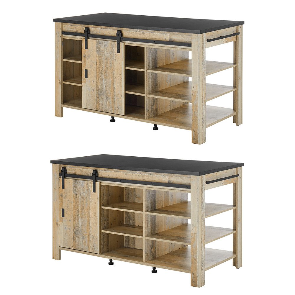 Lomadox Küchenzeile SHELTON-61, Küchen Set in Old Style hell anthrazit mit Kücheninsel und Wandregal