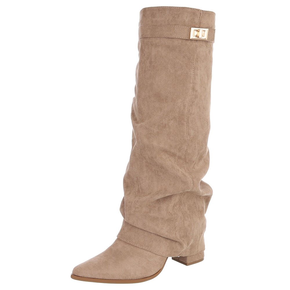 Ital-Design Damen Kniehohe Stiefel mit Blockabsatz und Spitze High-Heel-Stiefel (92125420) Blockabsatz Stiefel in Hellbraun