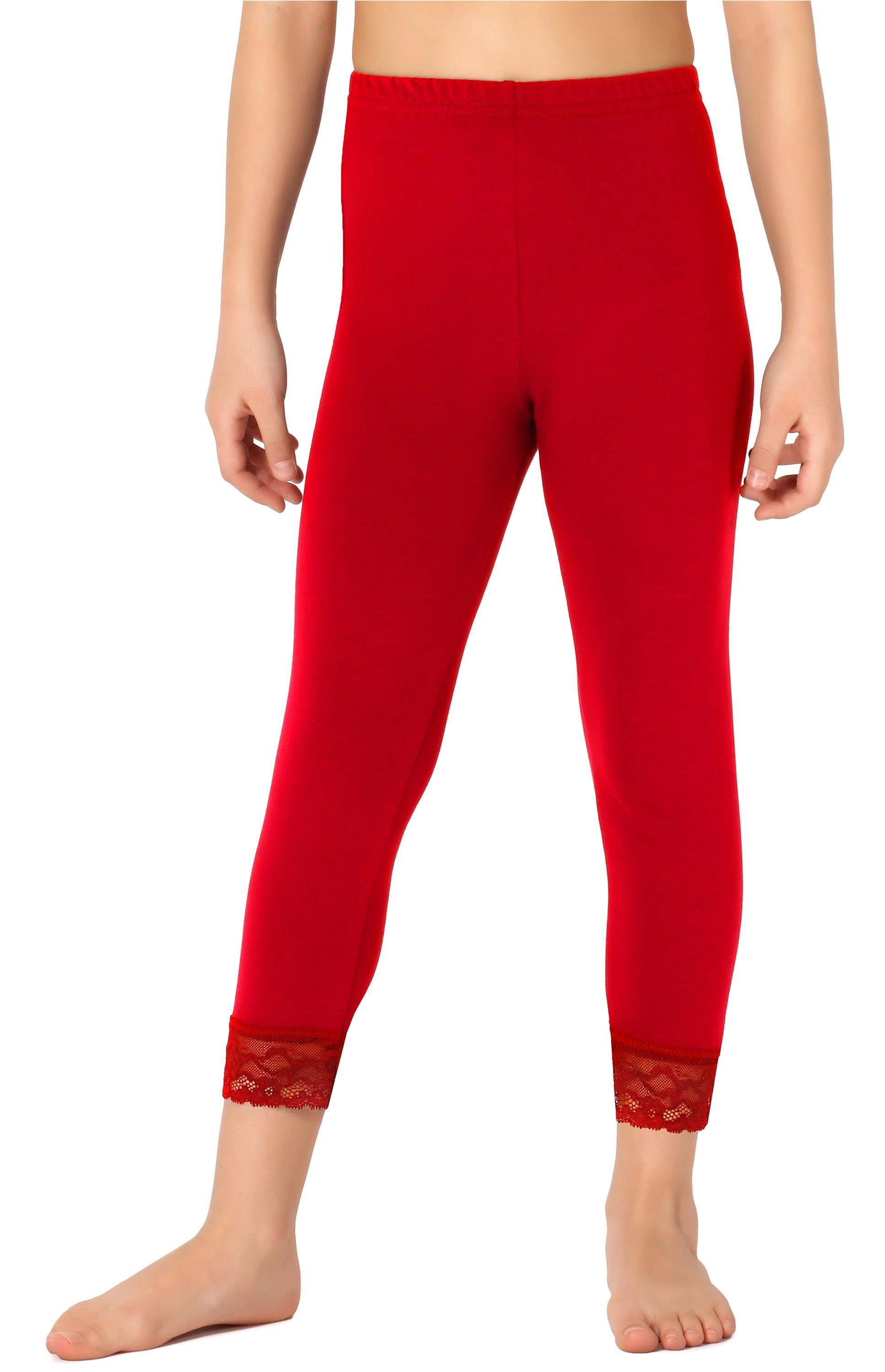 Merry Style Leggings Mädchen 3/4 Capri Leggings aus Baumwolle mit Spitze MS10-228 (1-tlg) elastischer Bund Rot