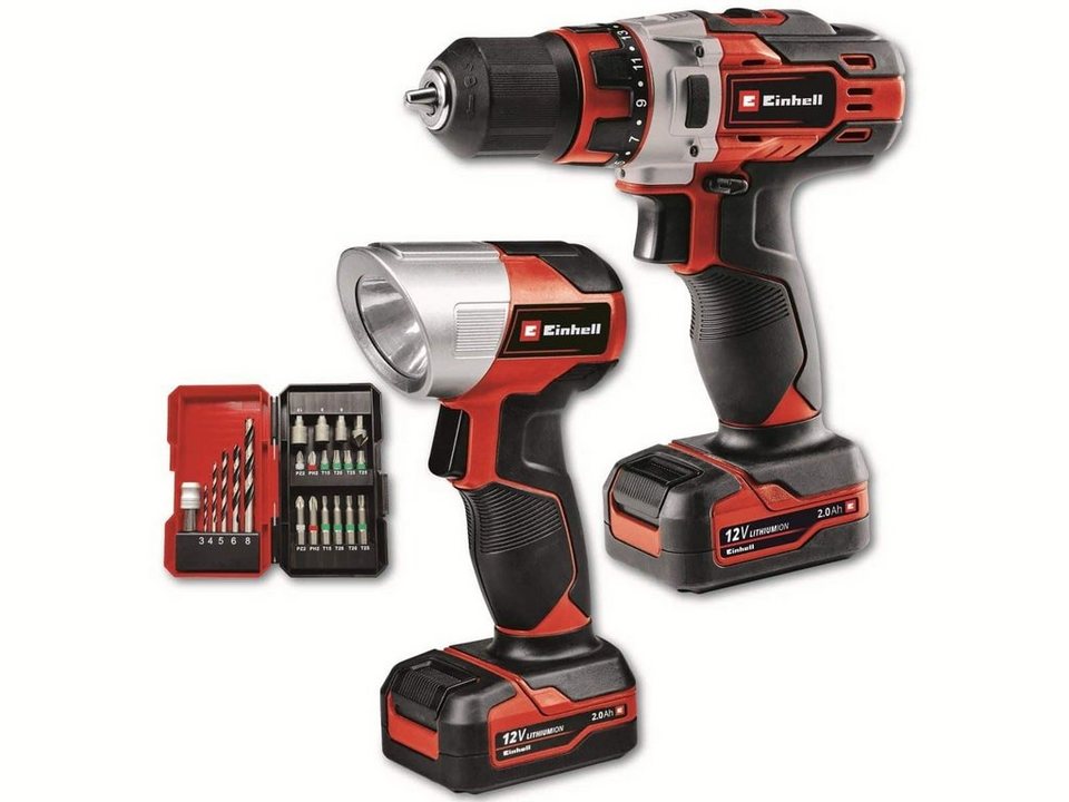 Einhell Akku-Bohrschrauber TE-CD 12/1 Li +22+CL (2x2.0Ah), max. 1400 U/min,  (Set), inkl. 2 Akkus und Ladegerät, Stets einsatzbereit dank  Li-Ion-Technologie ohne Selbstentladung