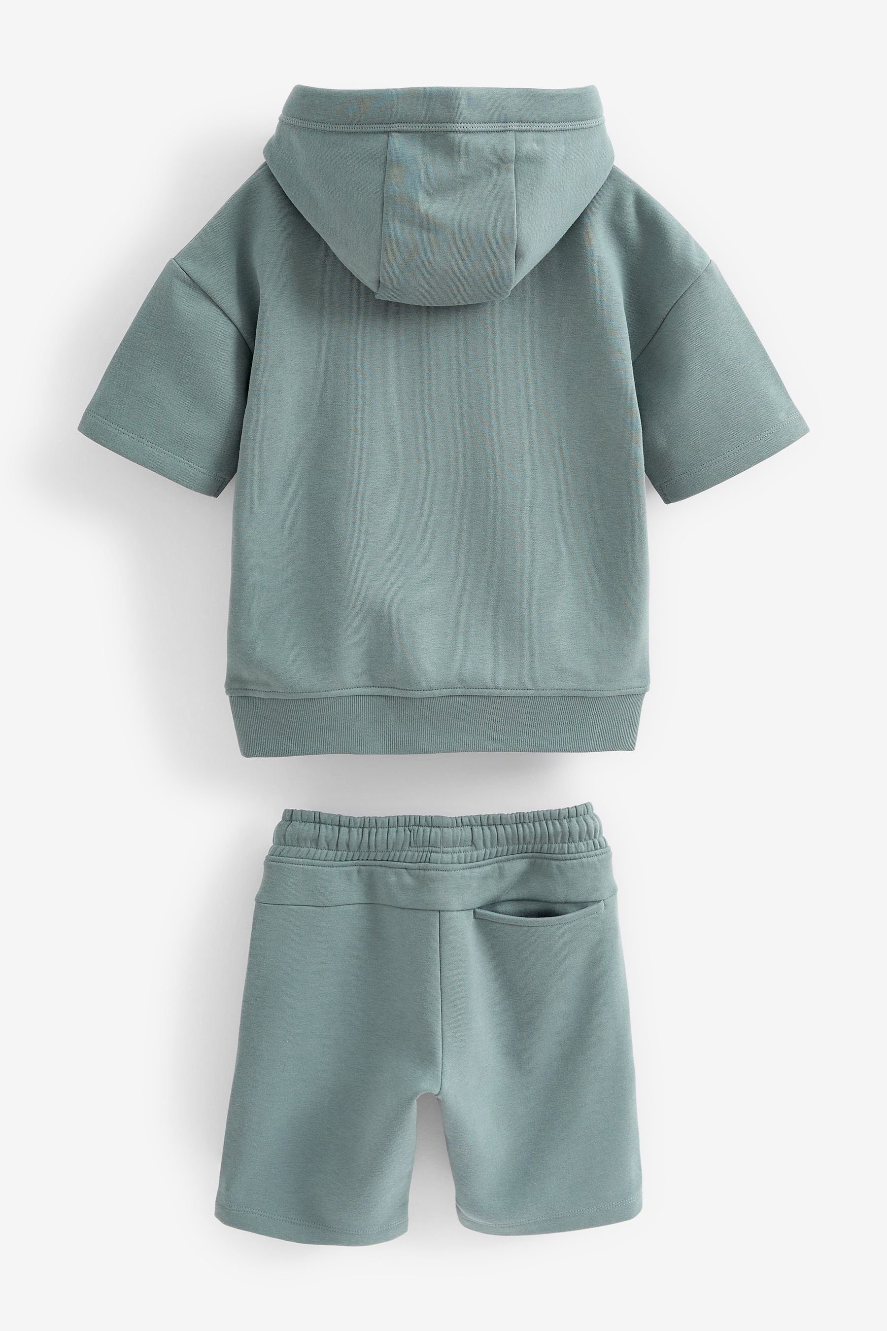 Shirt Set Mineral (2-tlg) im & Shorts Kapuzensweatshirt Shorts Next Kurzärmeliges Grey und