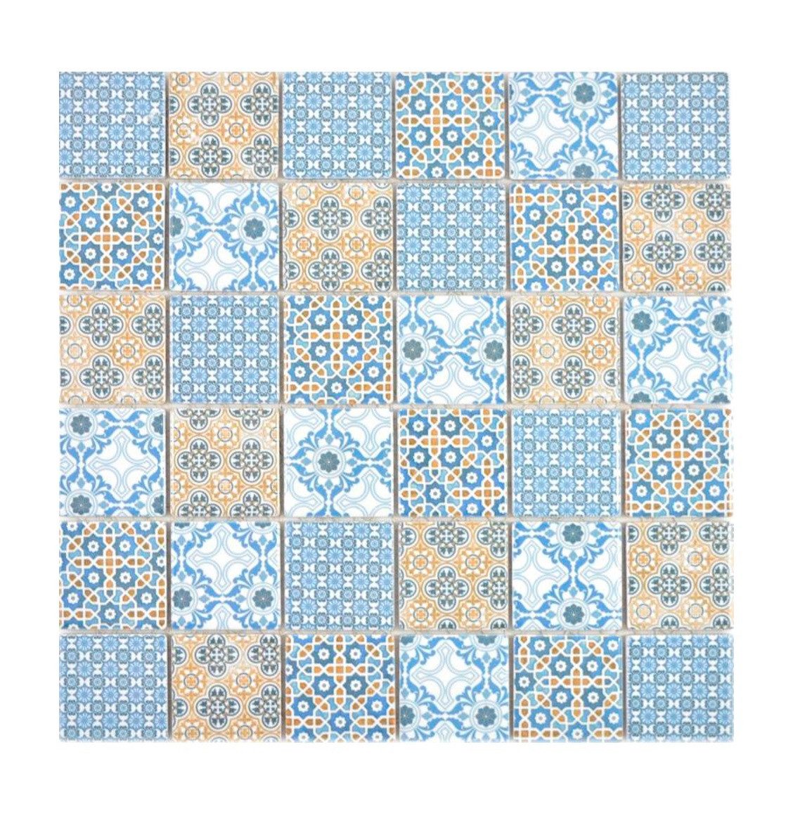 Mosani Mosaikfliesen Keramik Mosaik Fliese Retro beige gelb blau weis