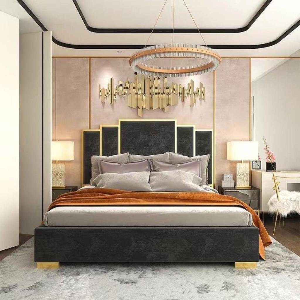 JVmoebel Bett Design Bett Textil Luxus Betten Modernes Hotel Gestell Schlaf Zimmer (1-tlg., 1x nur Bett), Made in Europa Grau