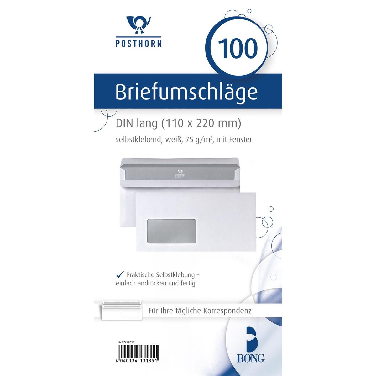 BONG Briefumschlag POSTHORN Briefumschlag 02220617 DIN lang mF sk 75g ws 100 St./Pack.