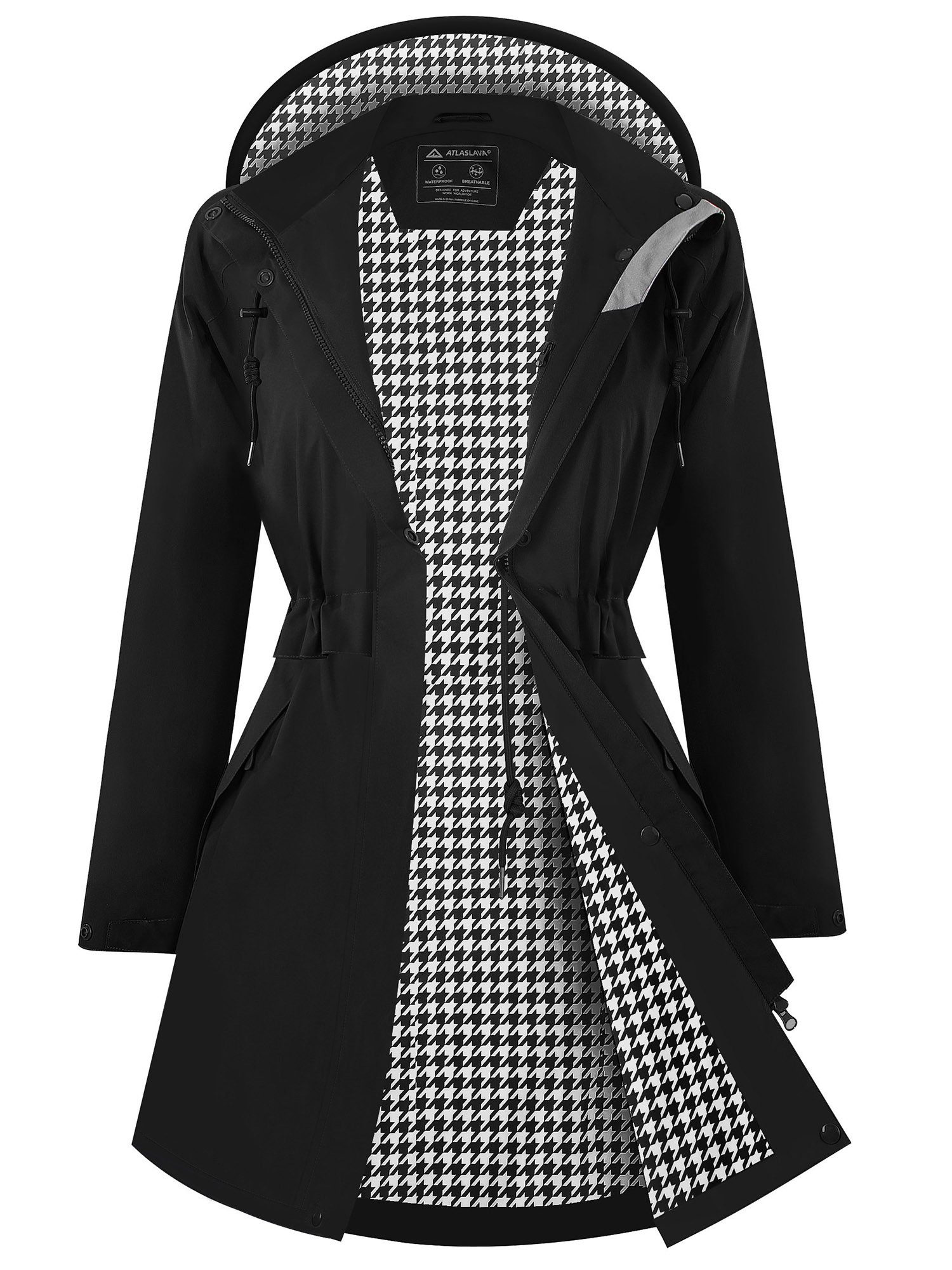ATLASLAVA Regenjacke Damen mit Kapuze – wasserdicht & atmungsaktiv, Größen S–2XL Übergangsjacke Trenchcoat für Frühling und Herbst