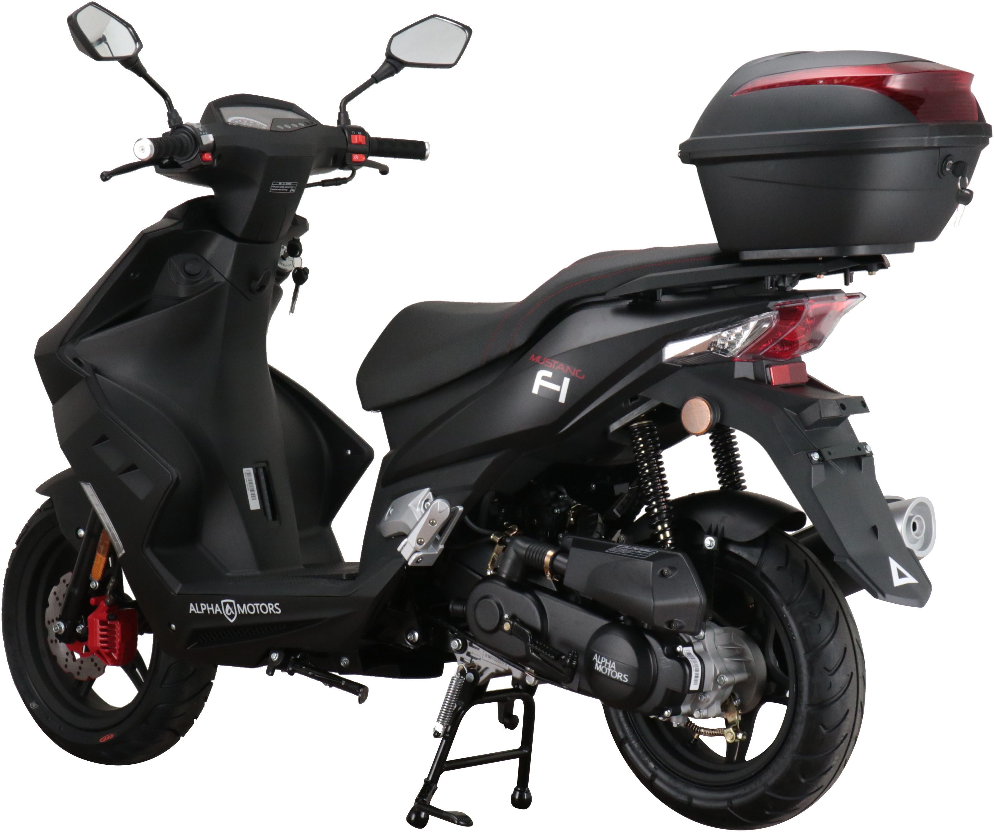 Alpha Motors Motorroller Mustang FI, 50 ccm, 25 km/h, Euro 5, (Set, mit Topcase), mit USB-Anschluss und Lenkerschloss, sportliches Design