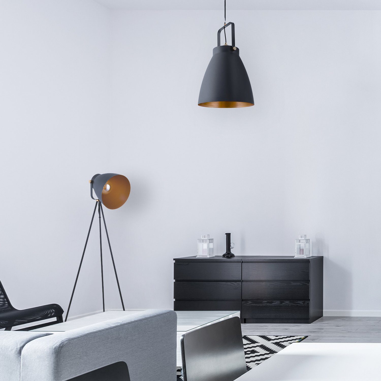 Wohnzimmer PD, E27 ohne Home Paco Design Leuchtmittel, BOONE Industrial Modern Scheinwerfer Stehleuchte Pendelleuchte