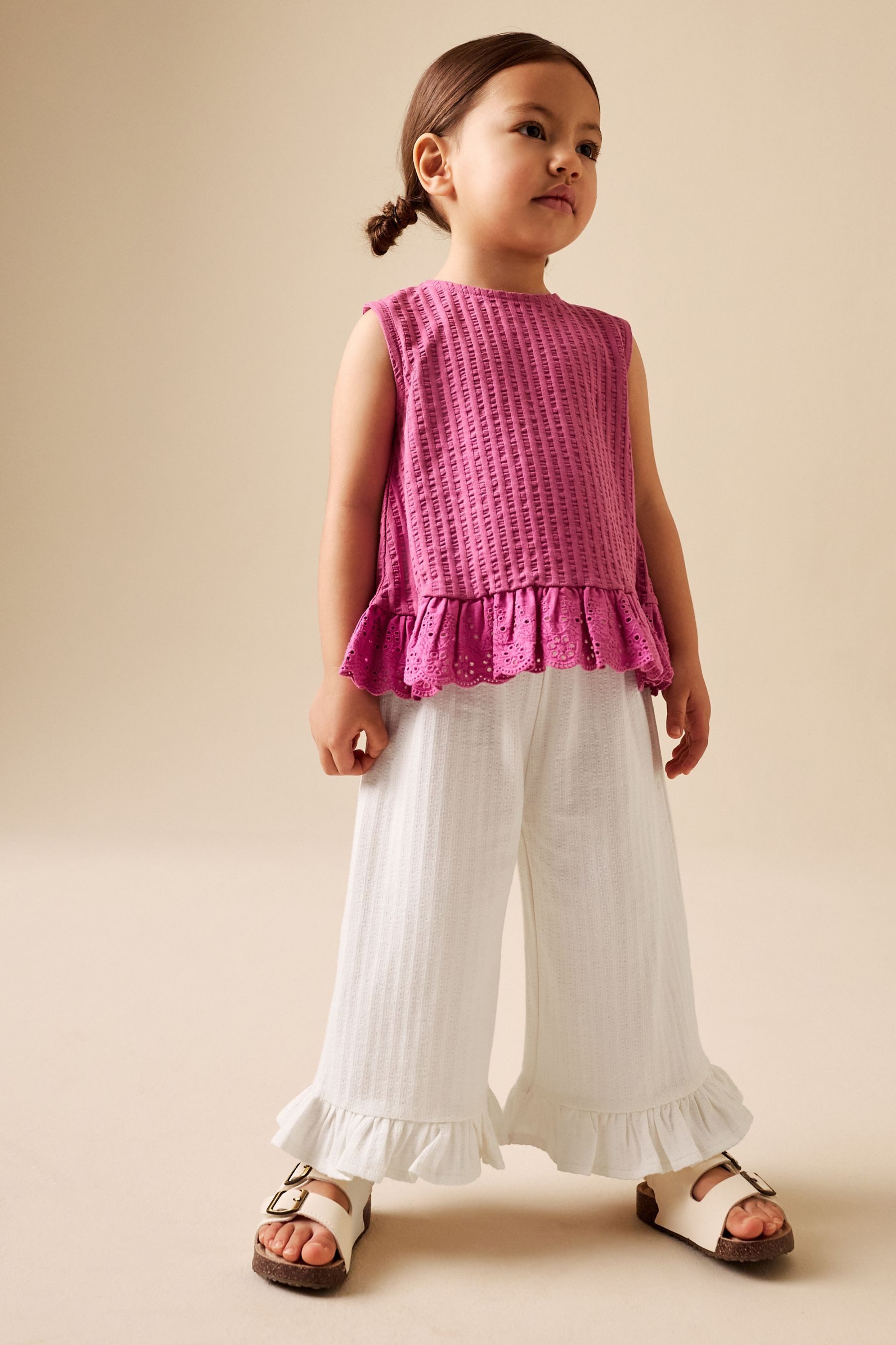 Next Palazzohose Hose mit weitem Bein und Rüschen (1-tlg)