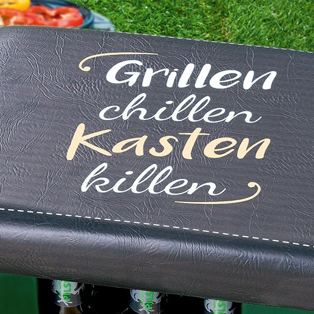 GILDE Sitzauflage Sitzpolster Bierkasten metallic, St), “Grillen Chillen…” schwarz (1 LBH Kunststoff 44/34/5cm