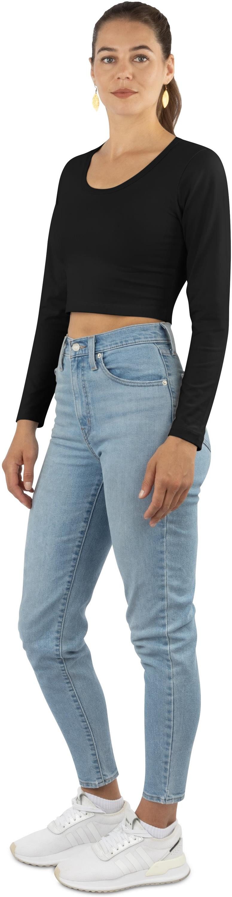 Janice Langarmshirt 4 x Damen crop Langarmshirt Nerja Kurzer Pullover aus Baumwolle