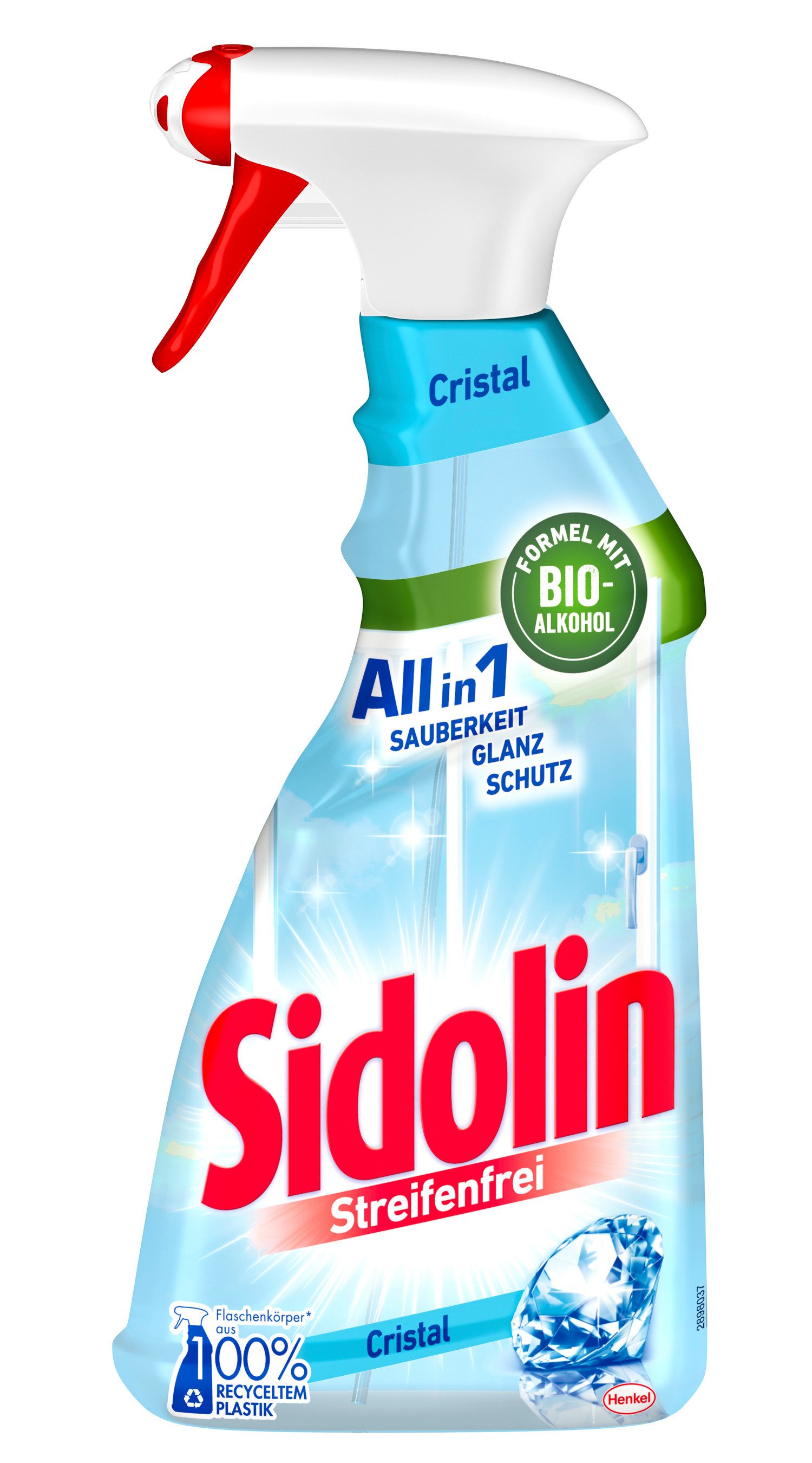 SIDOLIN All in 1 Streifenfrei Cristal 500 ml Glasreiniger (für strahlenden Glanz & gegen Mikrorisse)