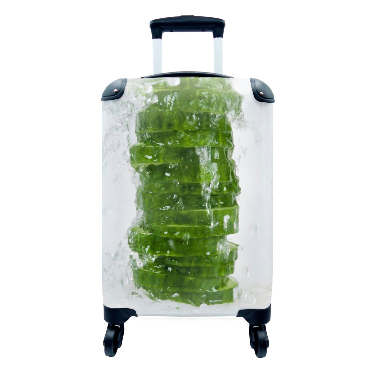 MuchoWow Handgepäckkoffer Gurke - Wasserfall - Gemüse, 4 Rollen, Reisetasche mit rollen, Handgepäck für Ferien, Trolley, Reisekoffer