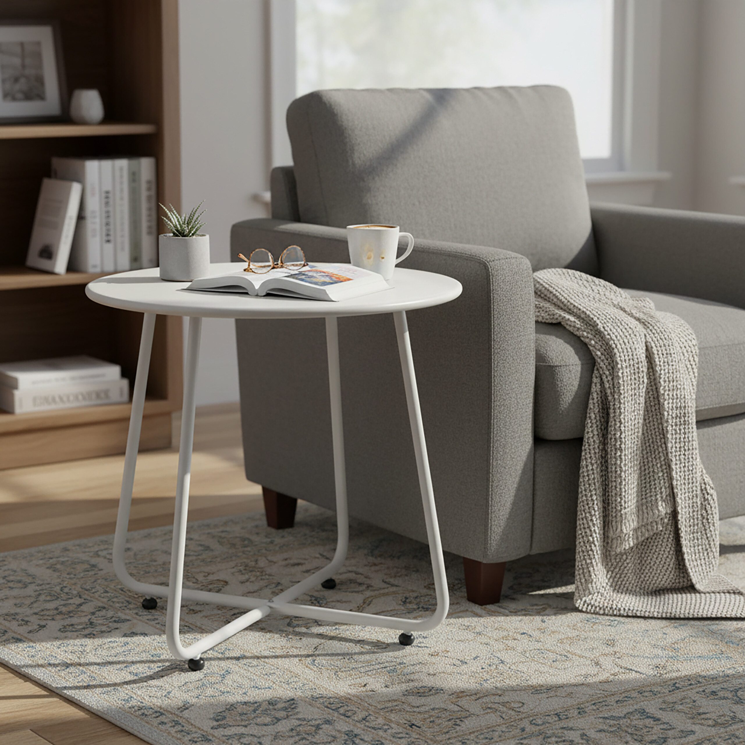 relaxdays Beistelltisch Runder Beistelltisch aus Metall, weiß günstig online kaufen