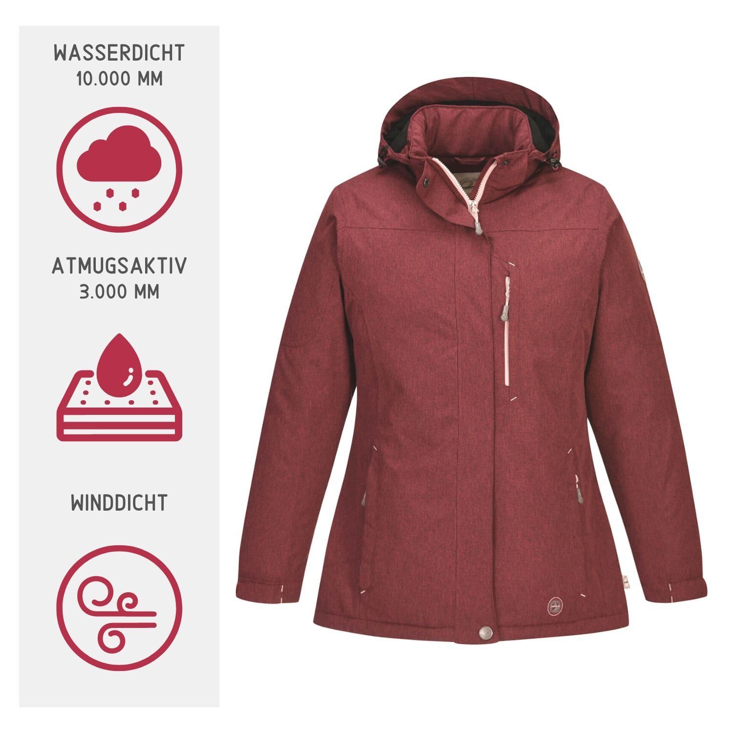 widerstandsfähig FirstB Damen bordeaux wasserdicht, Funktionsjacke winddicht,