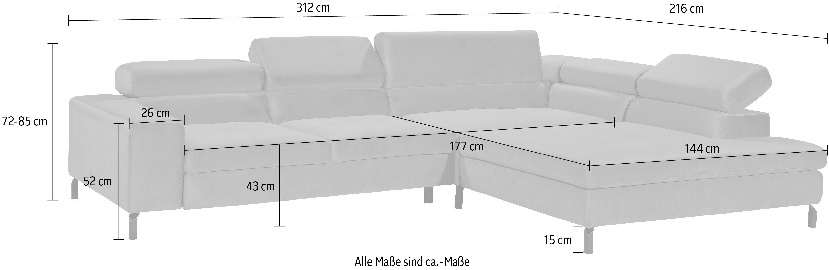 Sitzhöhe Felicia Sitzvorzug, M by 43 Ecksofa inkl. branded Musterring Kopfteilverstellung, Wahlweise mit cm GALLERY Due,