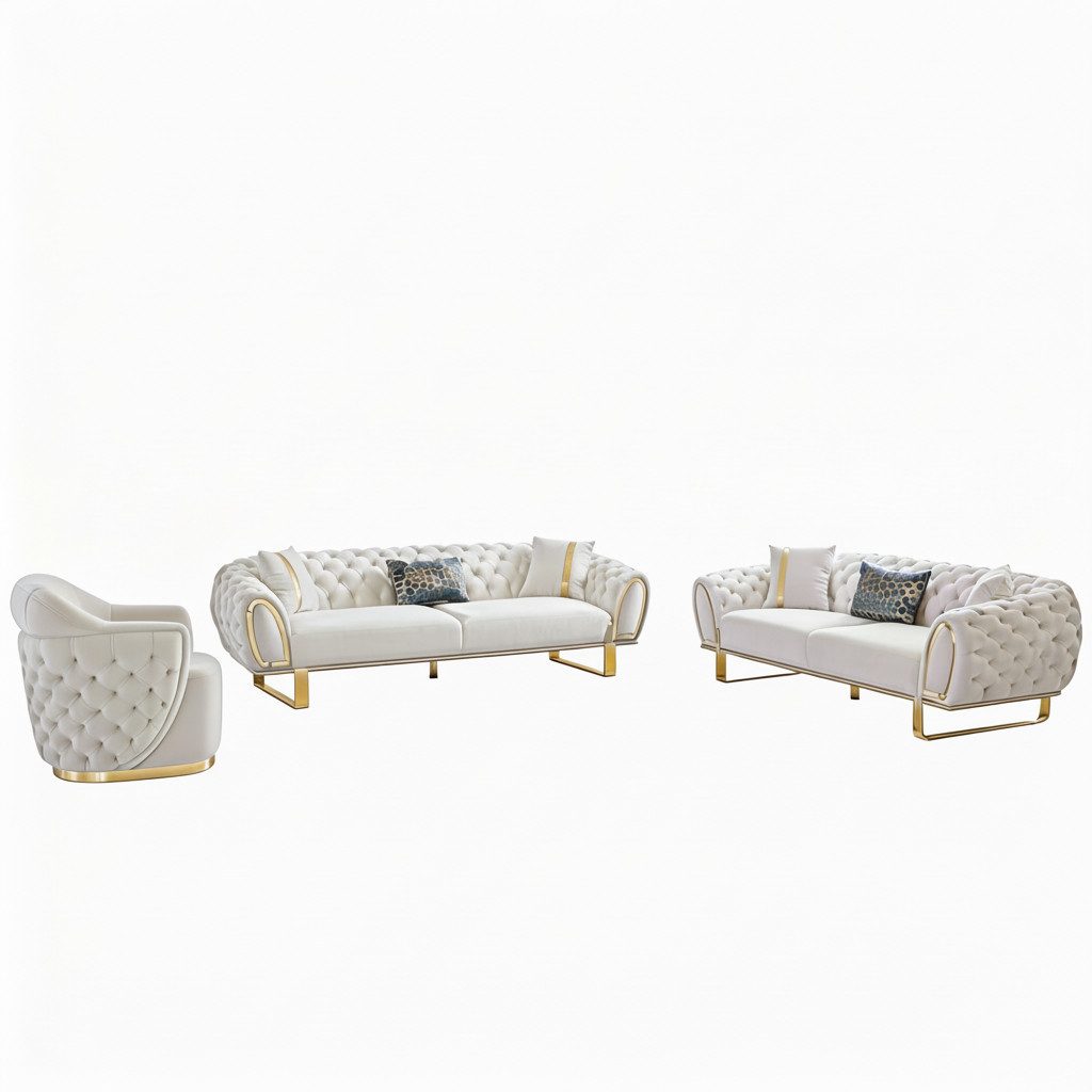 Palms-Store Sofa Set Abu Dhabi aus hochwertigem Samtstoff mit massivem Gestell, 3-Sitzer+2-Sitzer+Sessel, 3-Sitzer mit Schlaffunktion