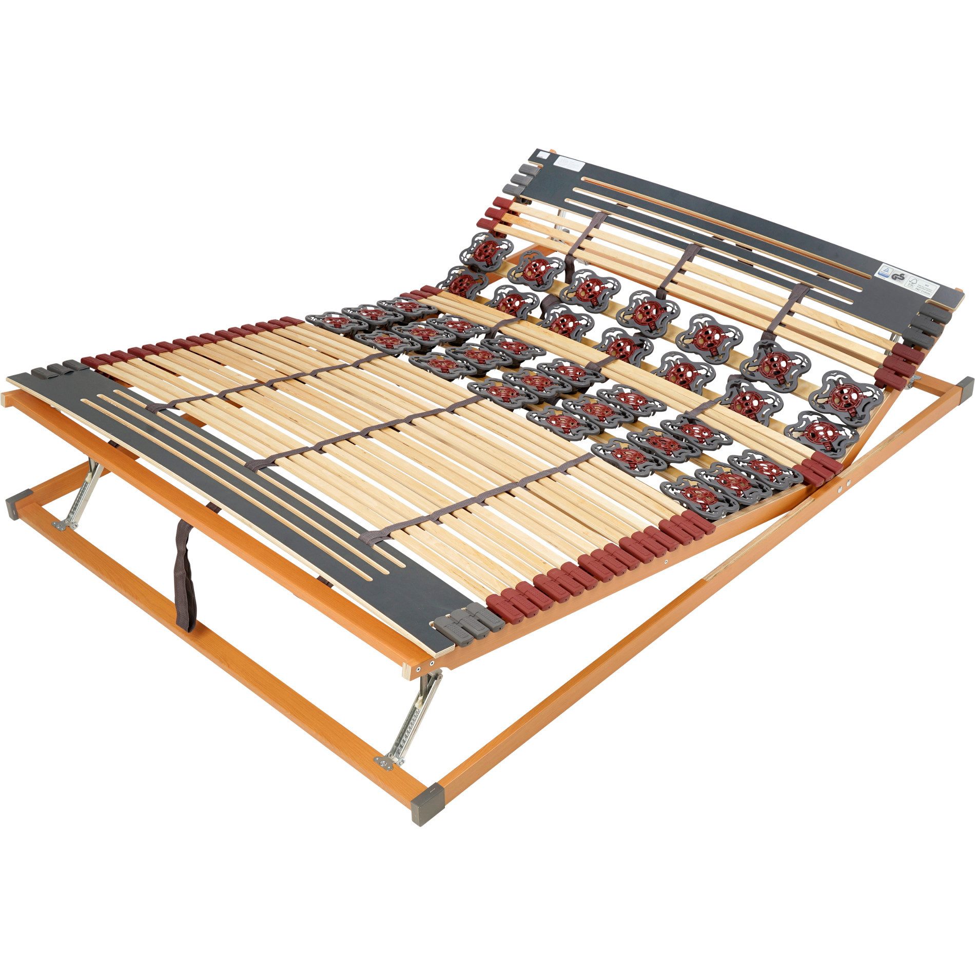 Teiltellerlattenrost Rhodos Komfort KF, FMP Matratzenmanufaktur, Kopfteil manuell verstellbar, Fußteil manuell verstellbar, 7 Zonen mit Härteverstellung, druckentlastende Tellerfederelemente