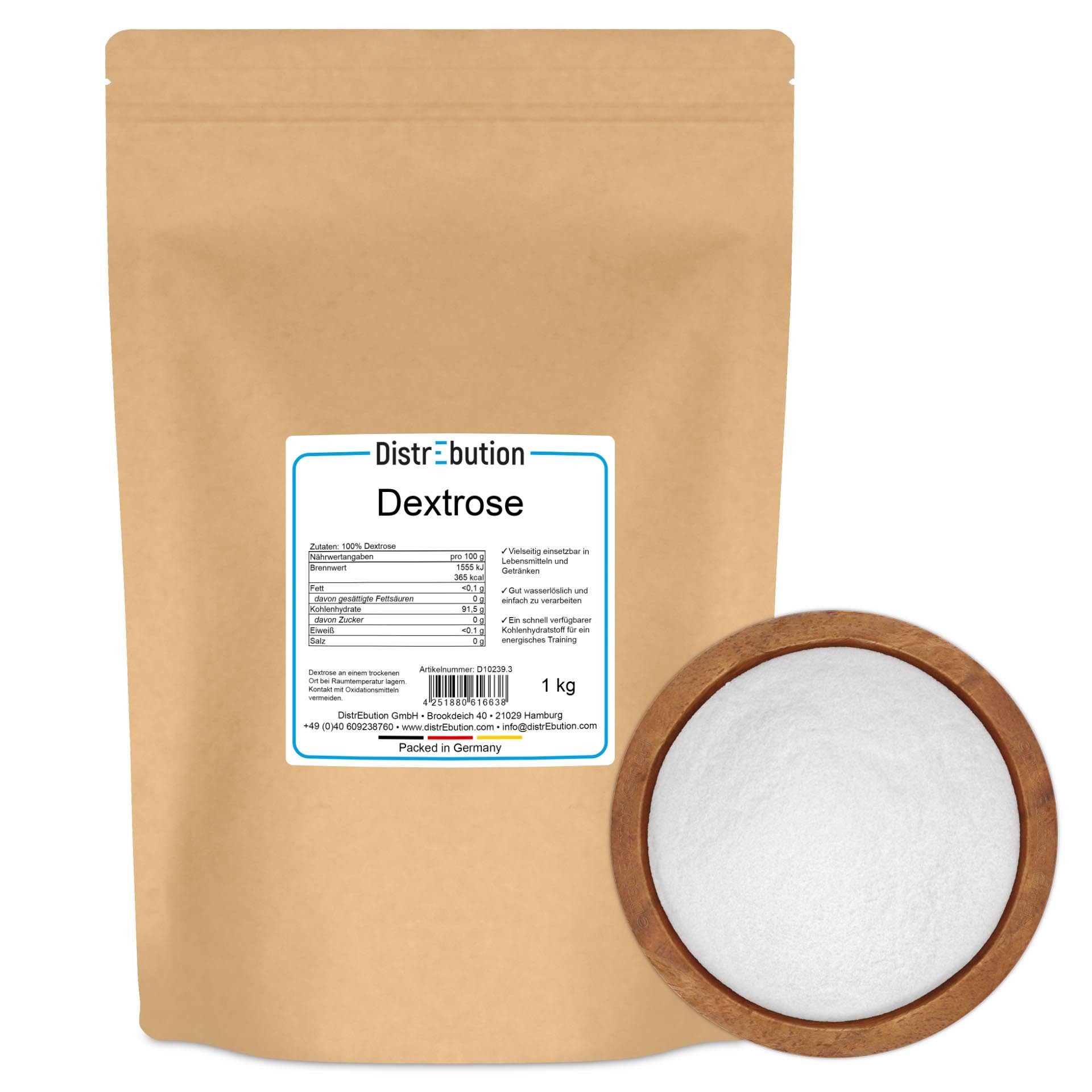 DistrEbution Süßungsmittel Dextrose Pulver Traubenzucker für Sport, Küche & Alltag, 1000 g, Schnelle Energie für Sport