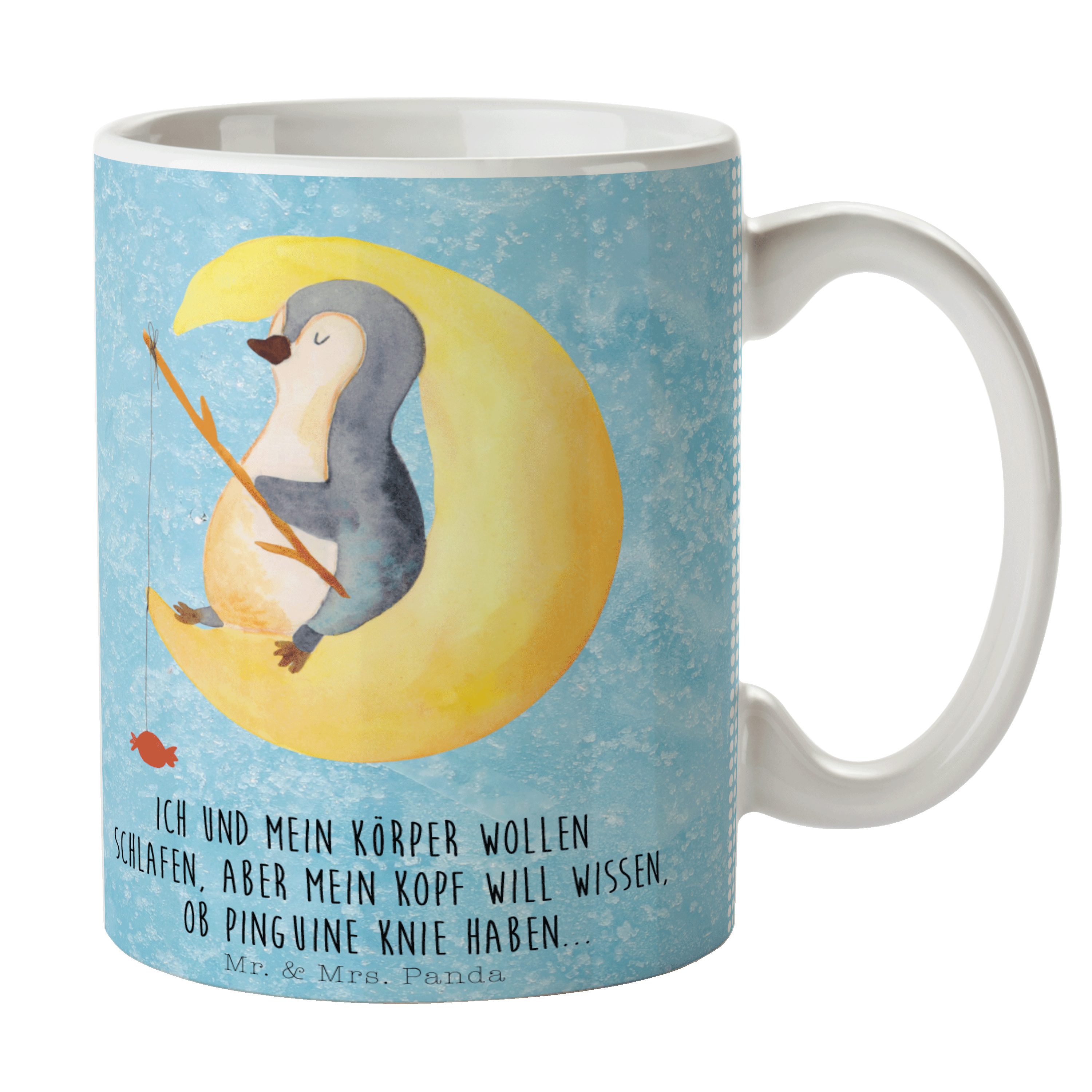 Mr. & Mrs. Panda Tasse Pinguin Mond - Eisblau - Geschenk, Süßigkeiten, Nachtruhe, Porzellant, Keramik