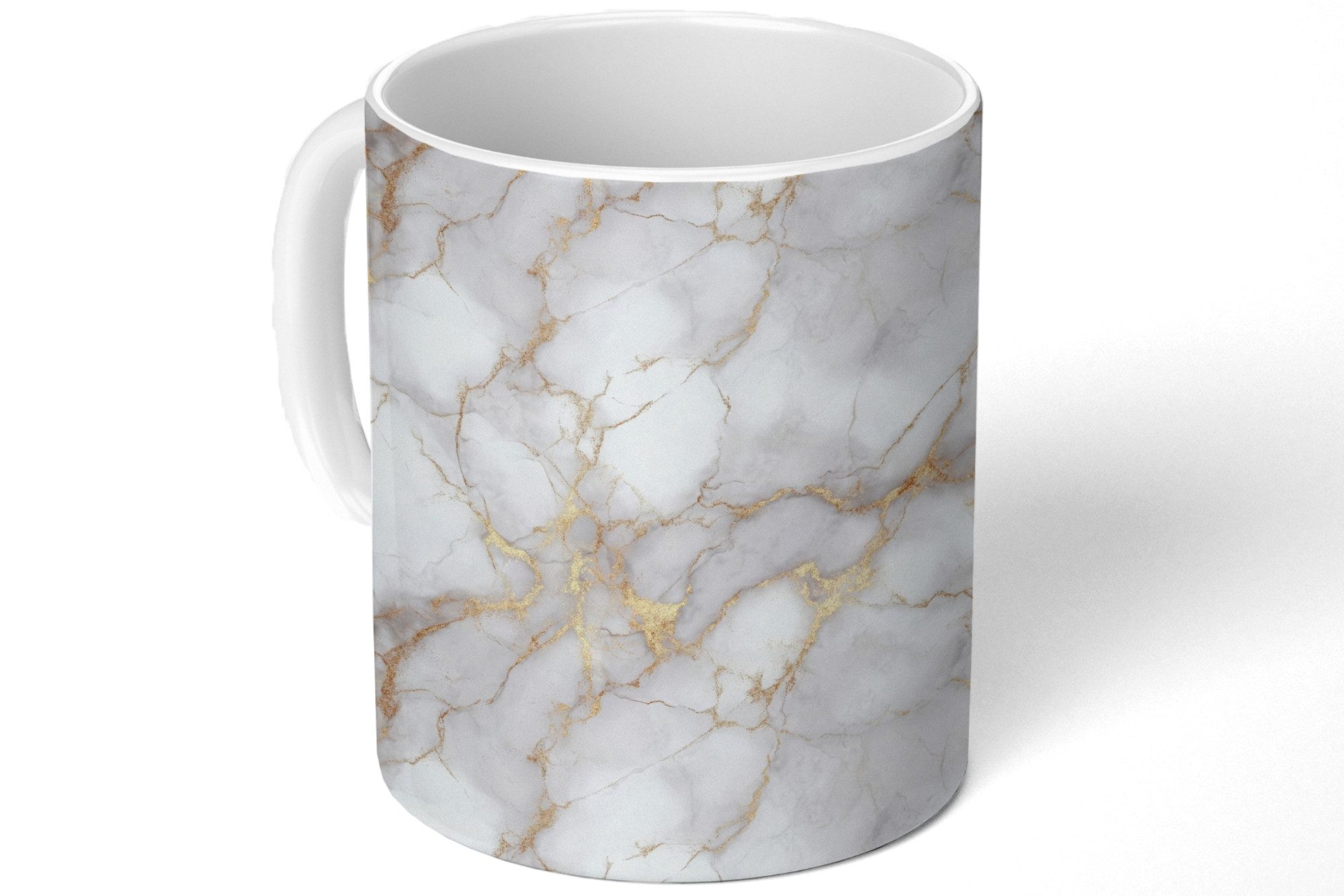 MuchoWow Tasse Weiß - Gold - Marmor - Grau, 1-tlg., Keramik, Kaffeetassen, Teetasse, Becher, Kaffeebecher, Geschenk
