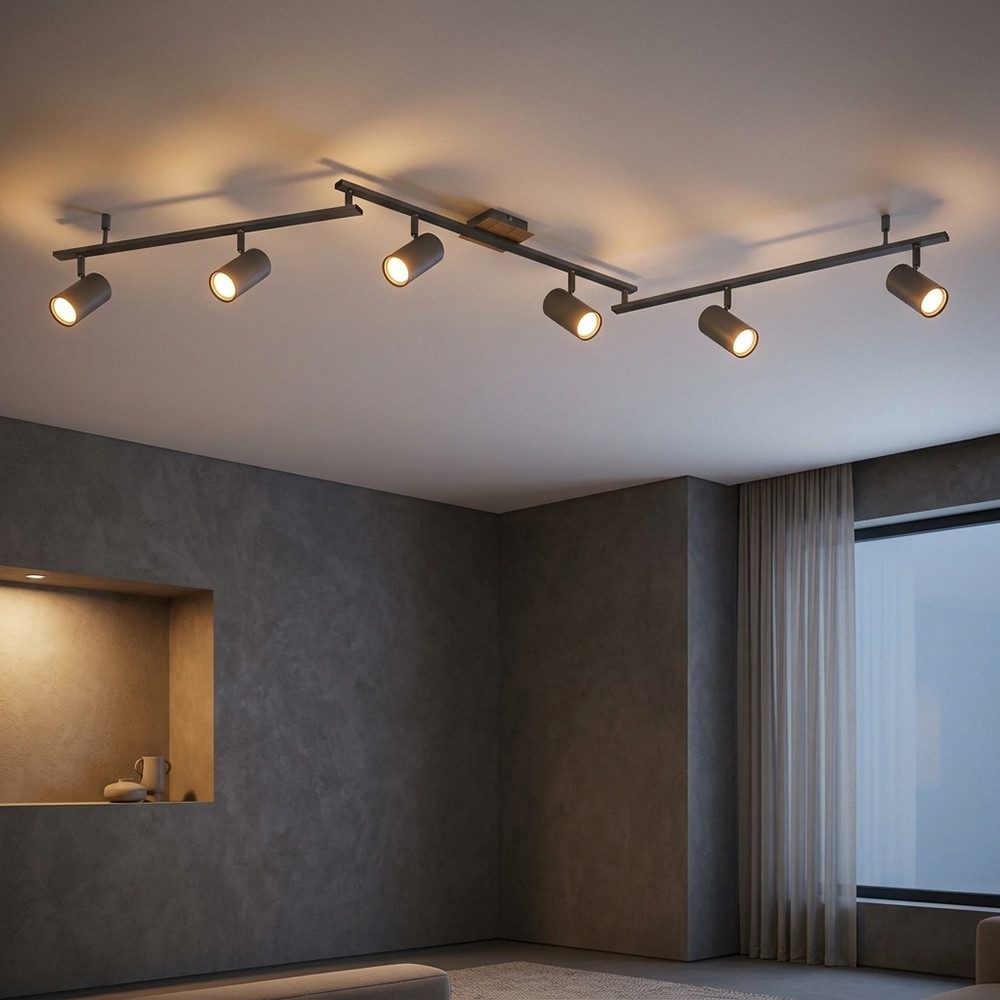 GLOBO LIGHTING Deckenstrahler, Leuchtmittel nicht inklusive, 6 flammige Deckenleuchte Spotleuchte Holzoptik Deckenleuchte