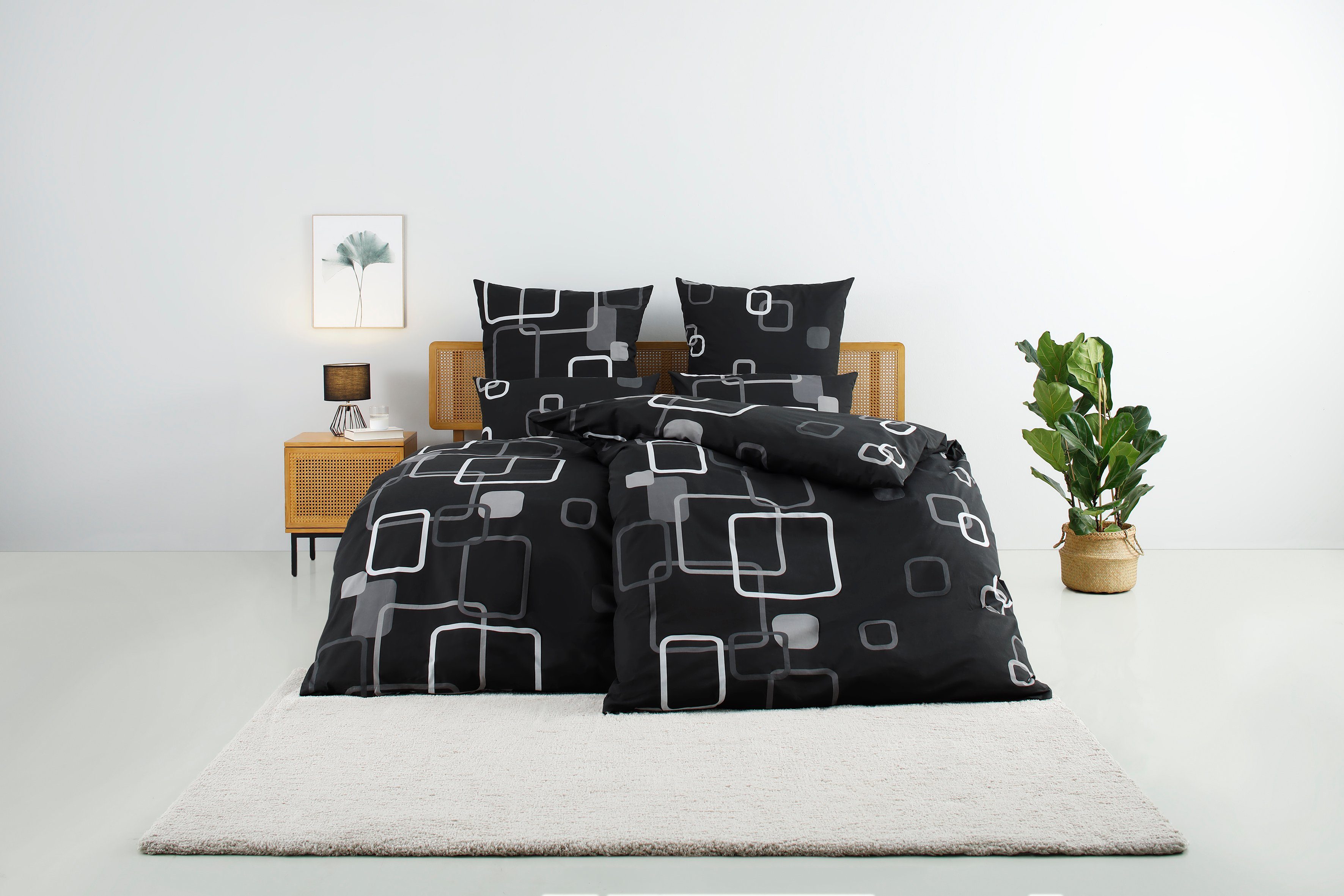 Bettwäsche Quadro in Gr. 135x200 oder 155x220 cm, my home, Linon, 2 teilig, moderne Bettwäsche aus Baumwolle, Bettwäsche mit grafischem Muster