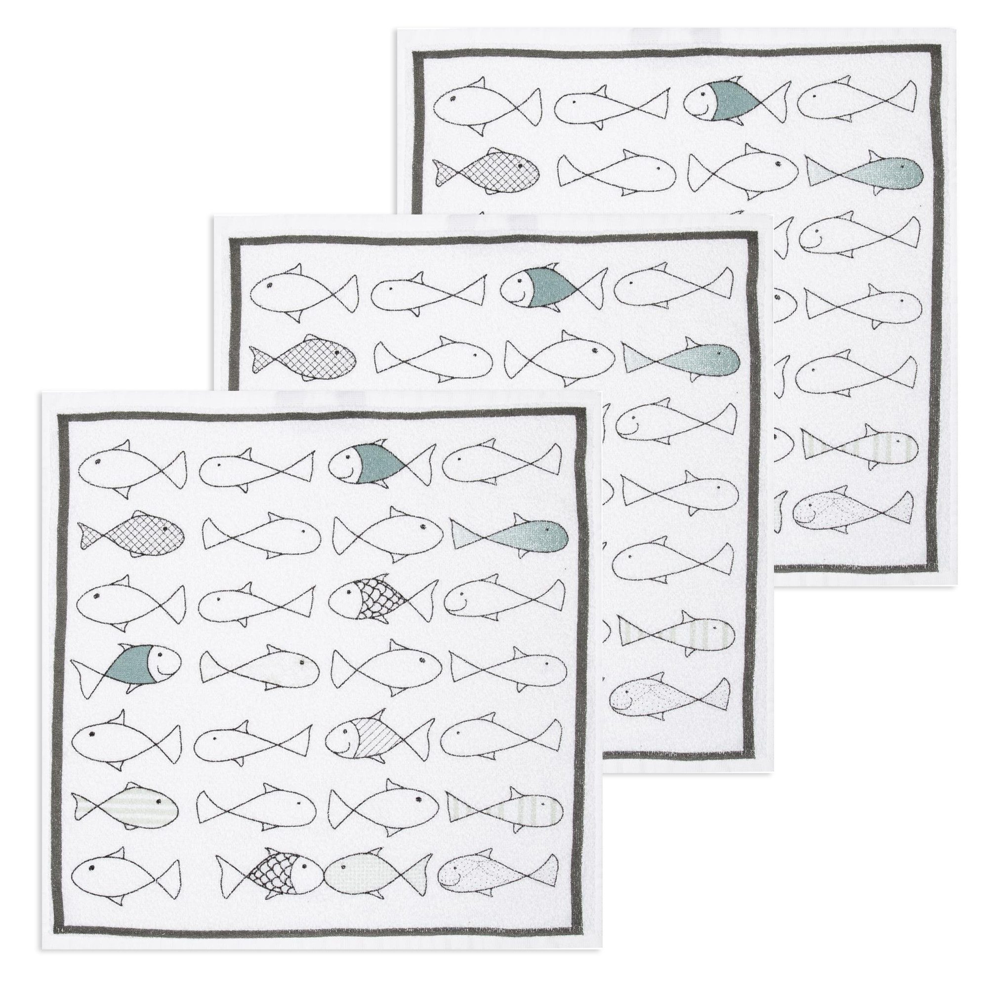 Kracht Geschirrtuch Kiss Fish, (Set, 3-tlg., 3-teilig), 3er Pack Frottee Küchenhandtücher (3 Stück) ca.50x50cm 100% Baumwolle