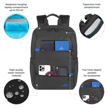 Rivacase Laptoprucksack wasserabweisender kompakter Tagesrucksack 10L, 15L mit Laptopfach, für Business, Reisen, Uni, Schule, Freizeit