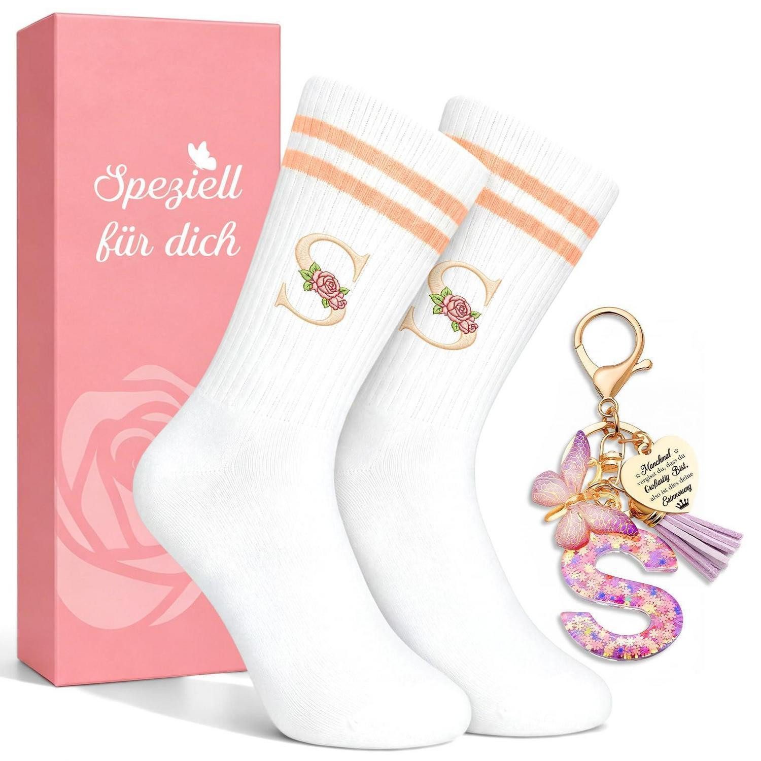 LuxusKollektion Socken Geschenkset Socken & Schlüsselanhänger Buchstabe A-Z